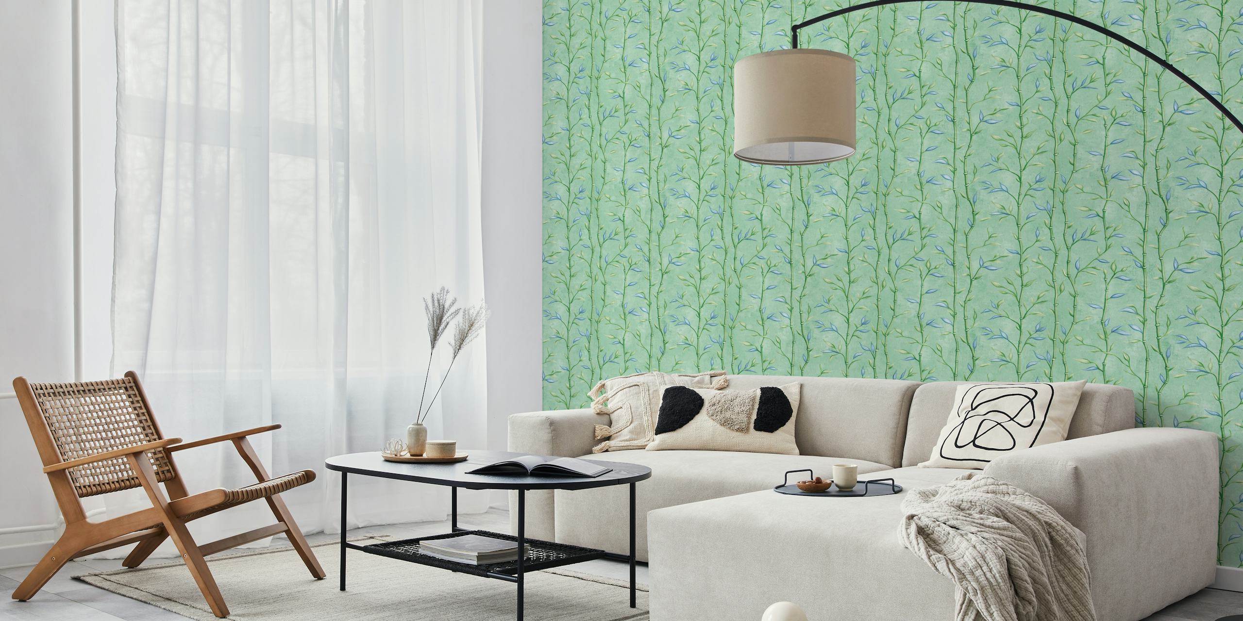 Bamboo Song Painting Teal ταπετσαρία σε ένα δωμάτιο