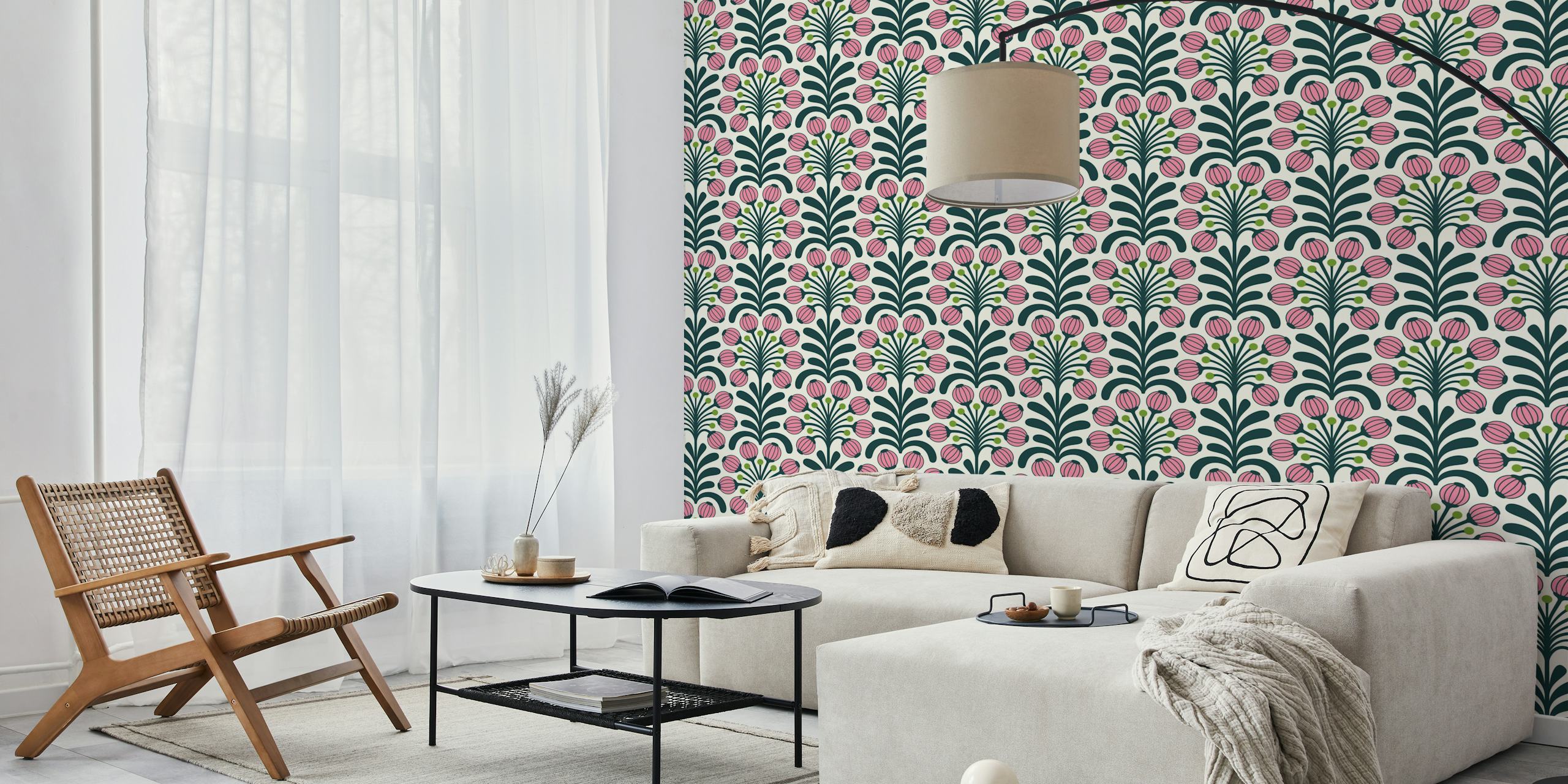 Design tapety Retro Poppy Fantasy in Pink