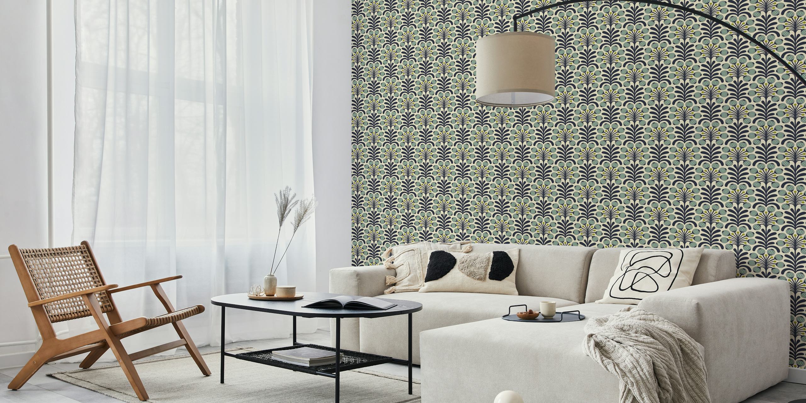 Retro Poppy Fantasy in Green wallpaper design