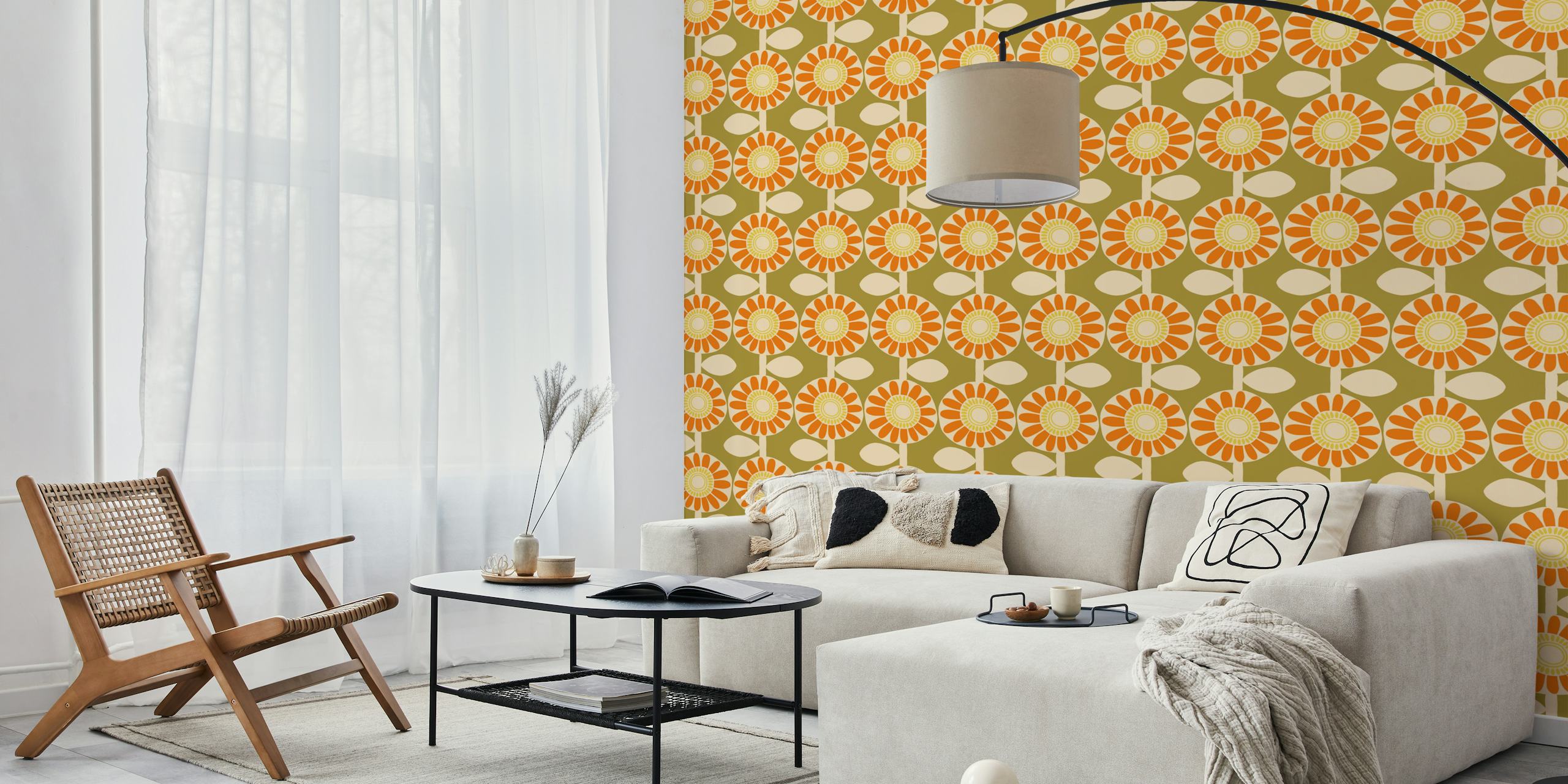 Retro Scandi Sunshine Floral-tapet i et rum