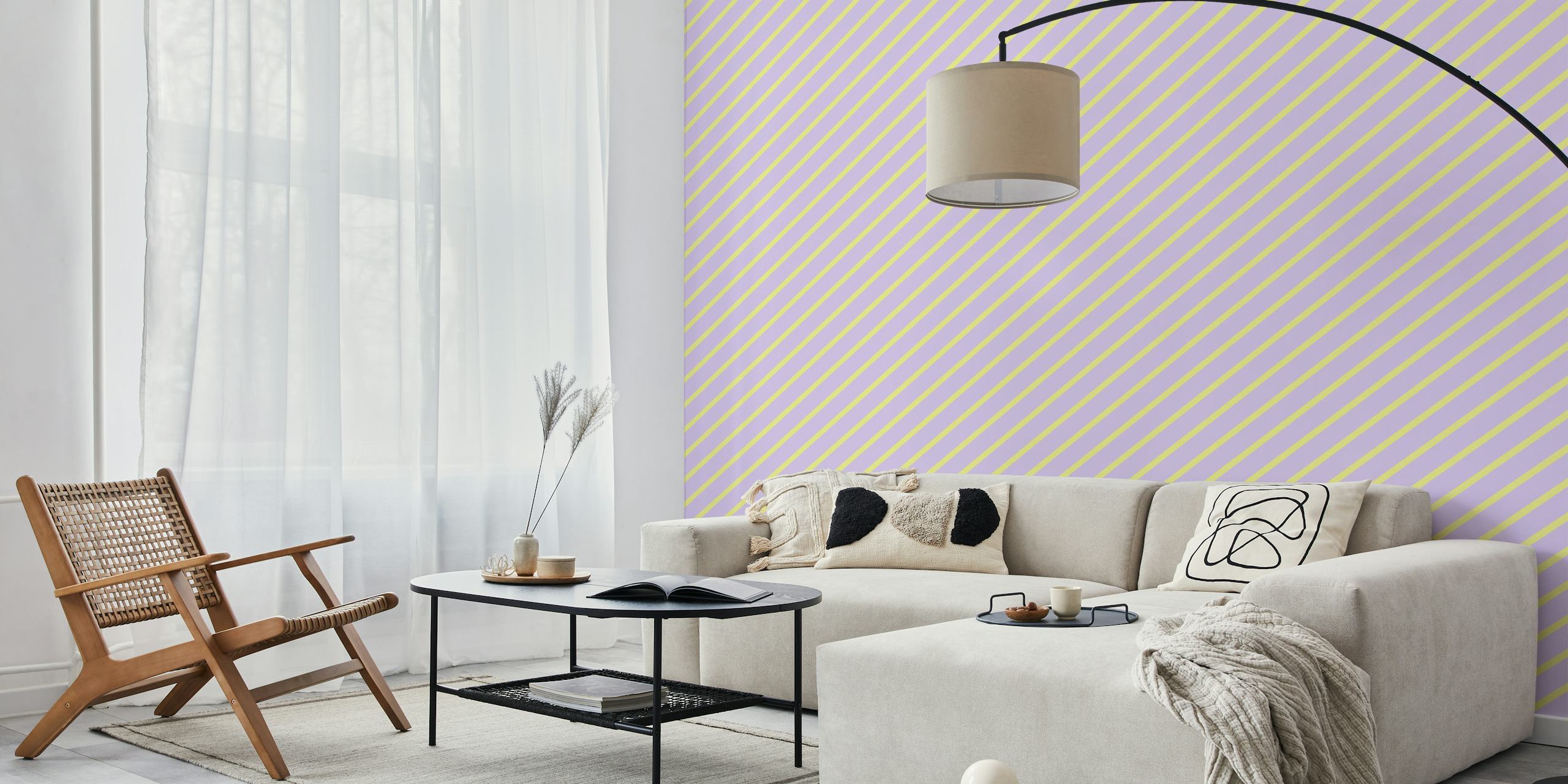 Lilac Lemon Stripes tapetti huoneessa