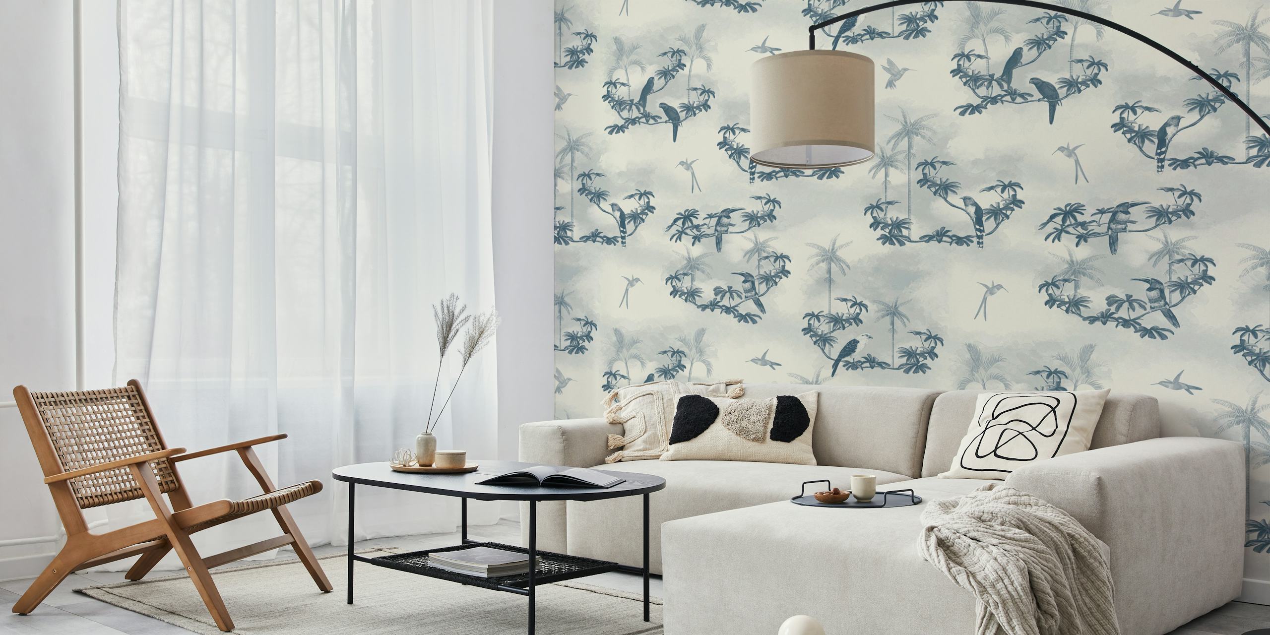 Serene blue Tropical Scenes Tapete in einem Raum