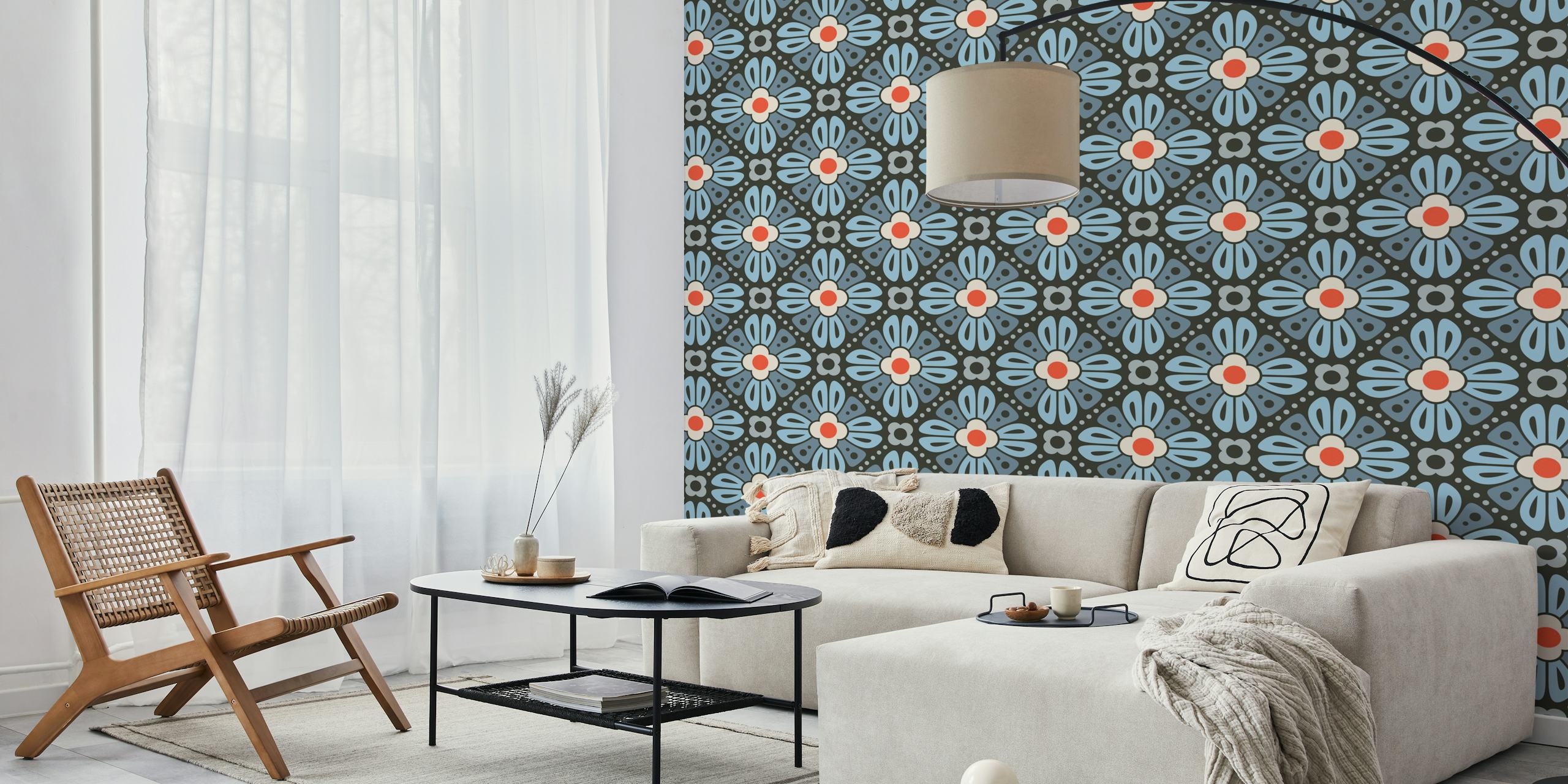 Retro floral tiles wallpaper in a room