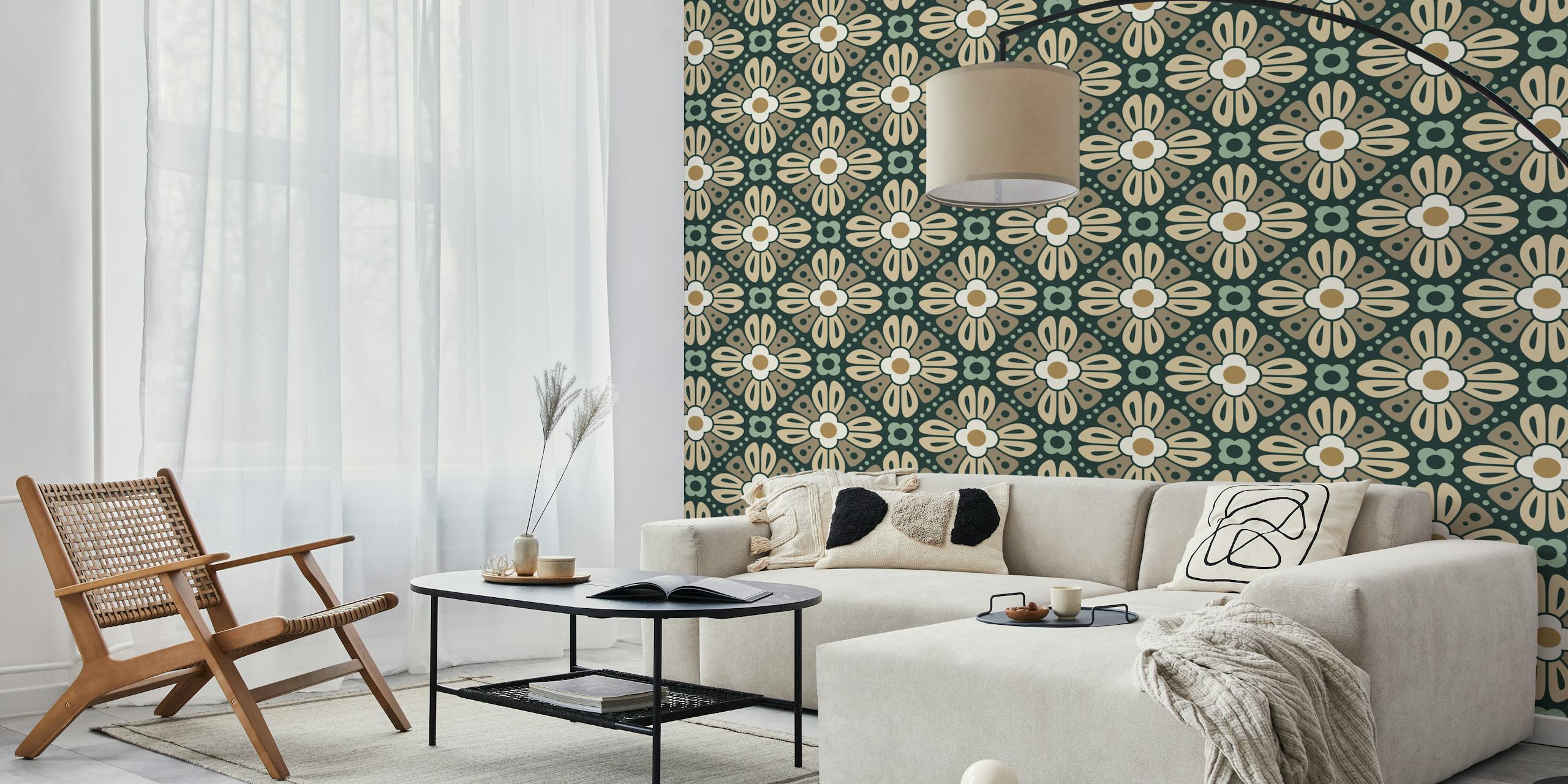 Retro florale Tapetdesign in einem Raum