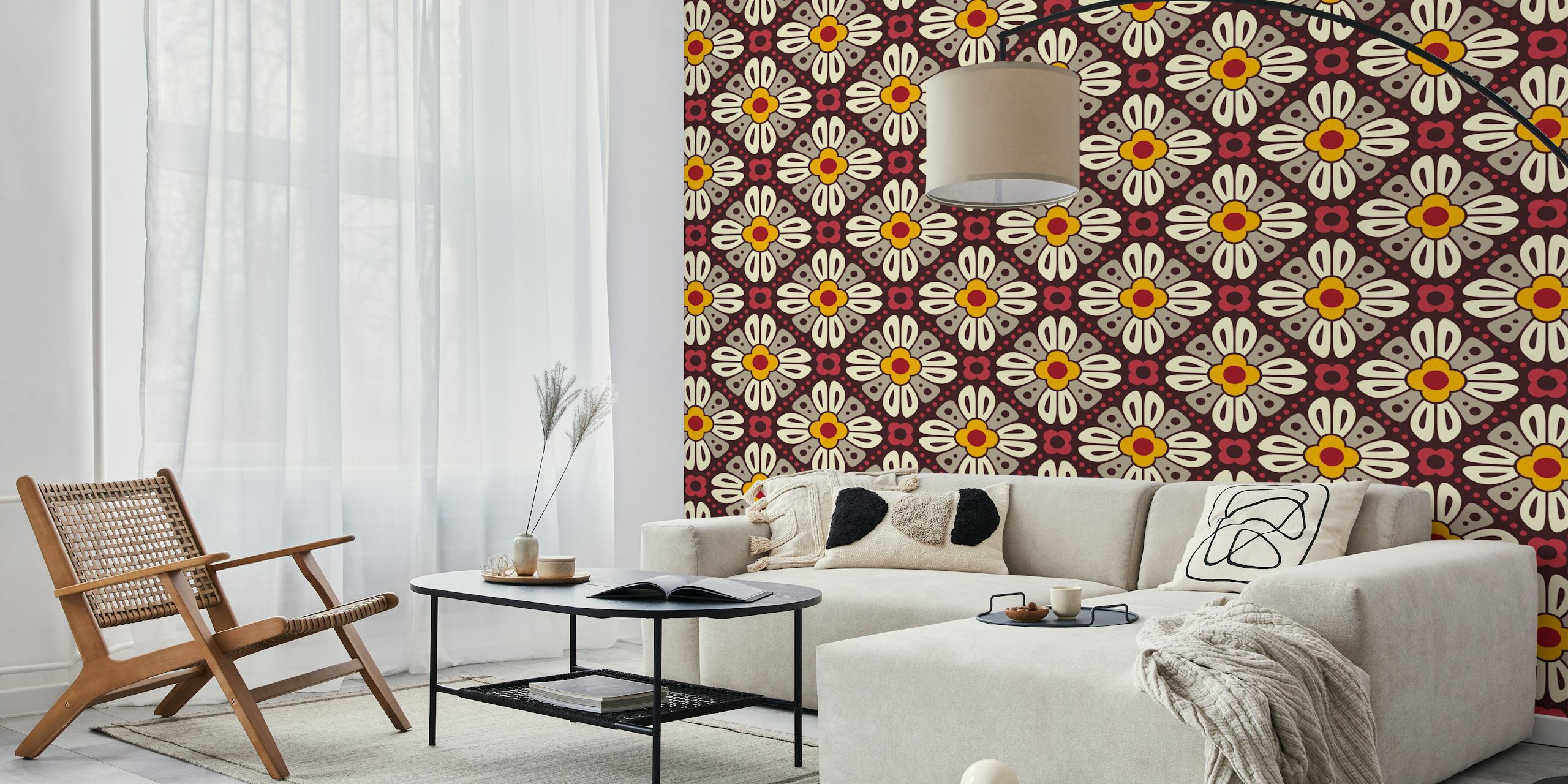 Retro floral wallpaper in a room