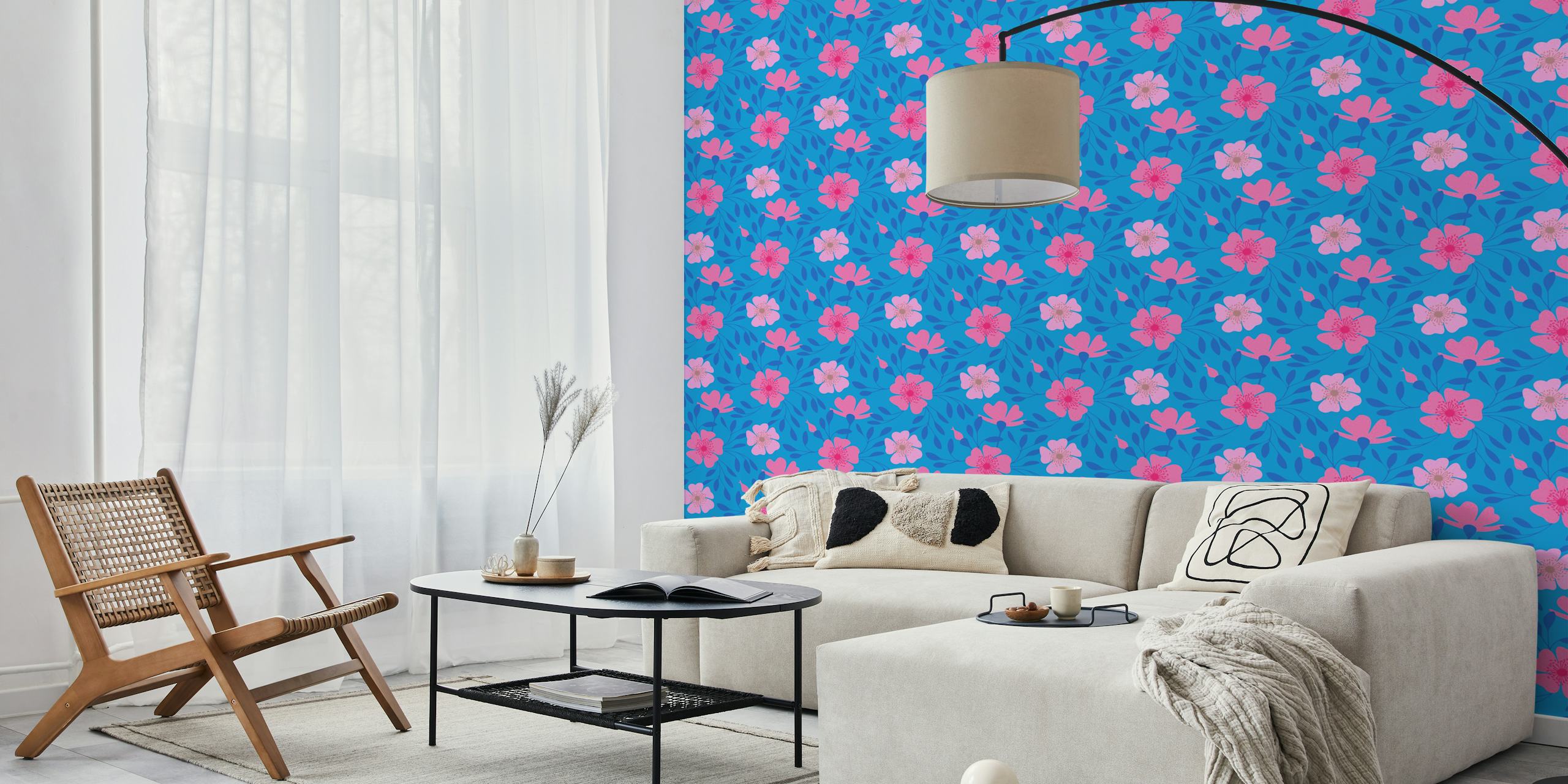 Sakura Japanese Spring Cherry Blossoms Blue Tapete im Zimmer