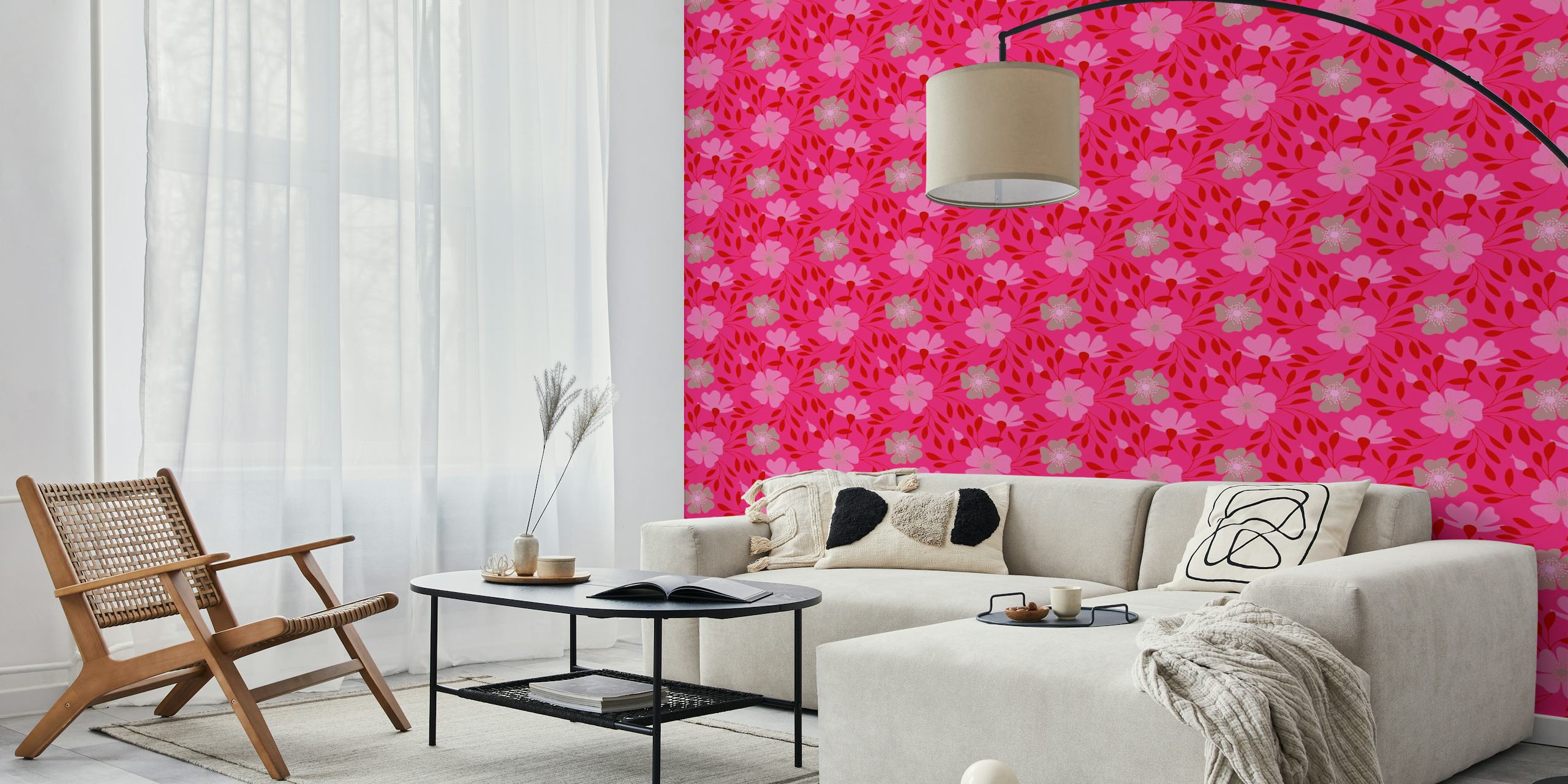 Cherry blossom pink floral pattern wallpaper