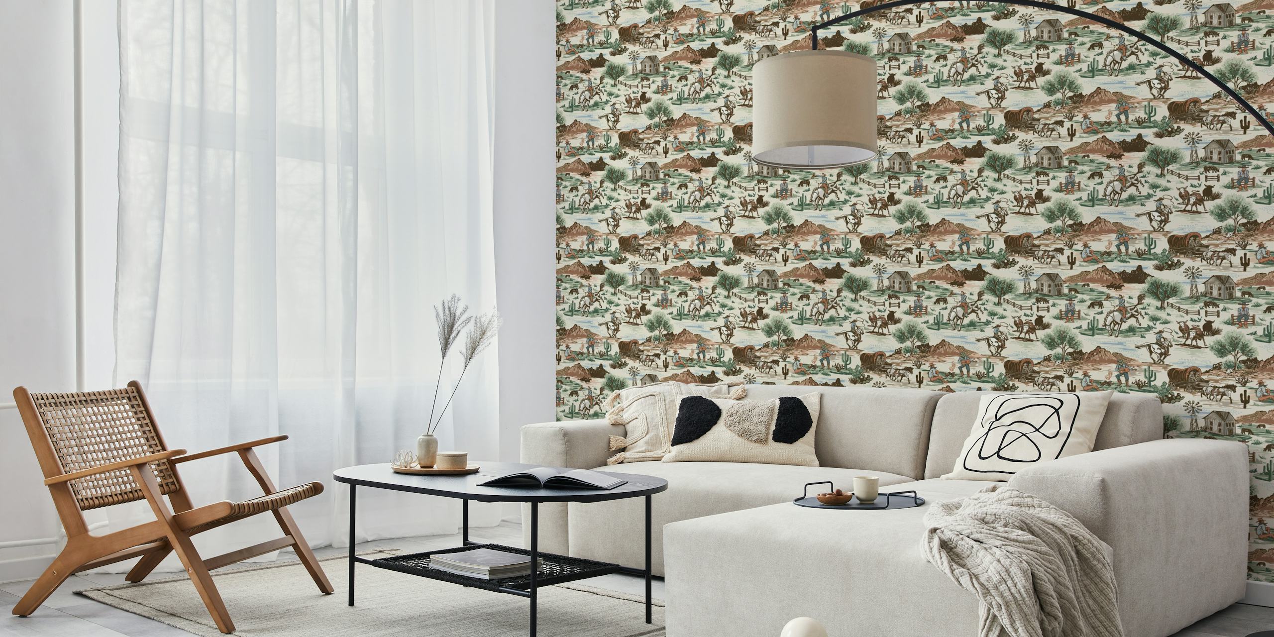 Western Cowboy Ranch Scene wallpaper in a room