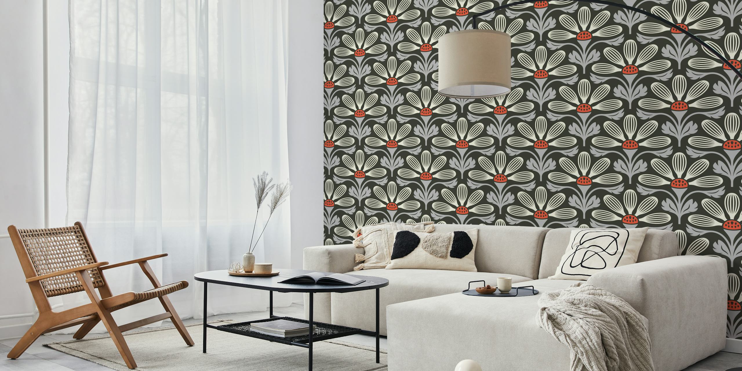 Classic Petal Elegance in Gray ταπετσαρία σε ένα δωμάτιο