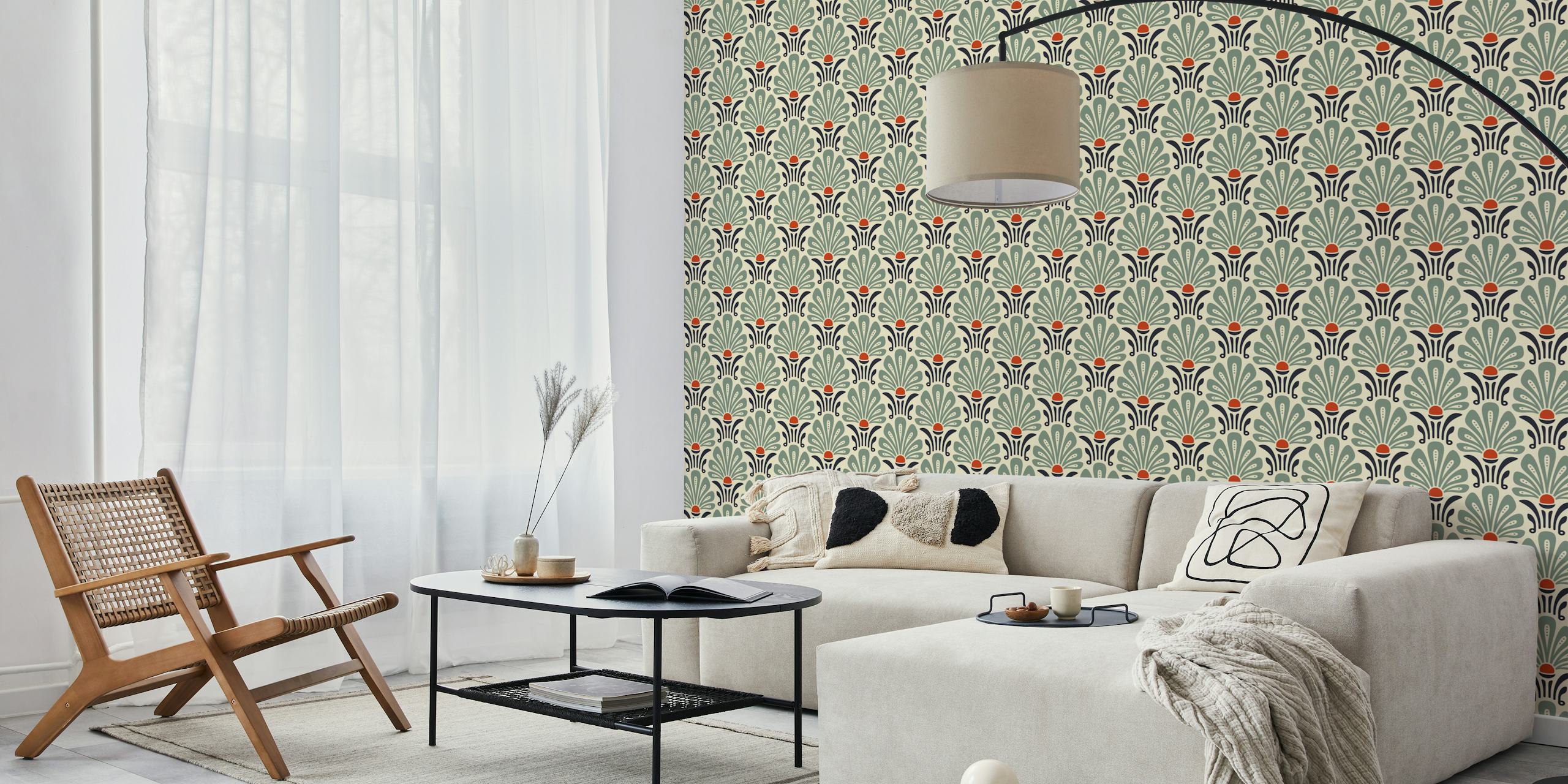 Elegant floral wallpaper i grönt och rött
