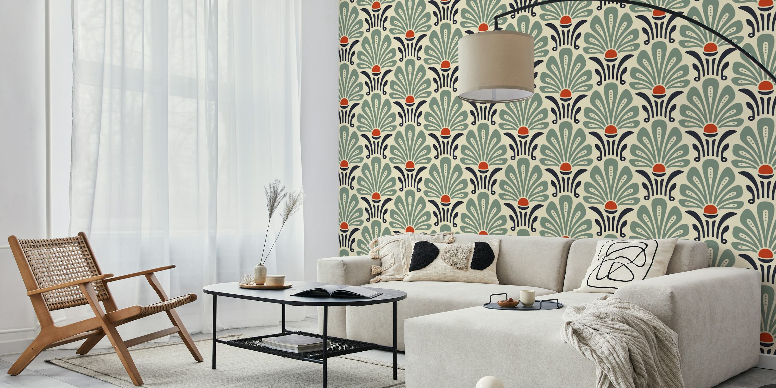 Elegant floral tapet i ett rum