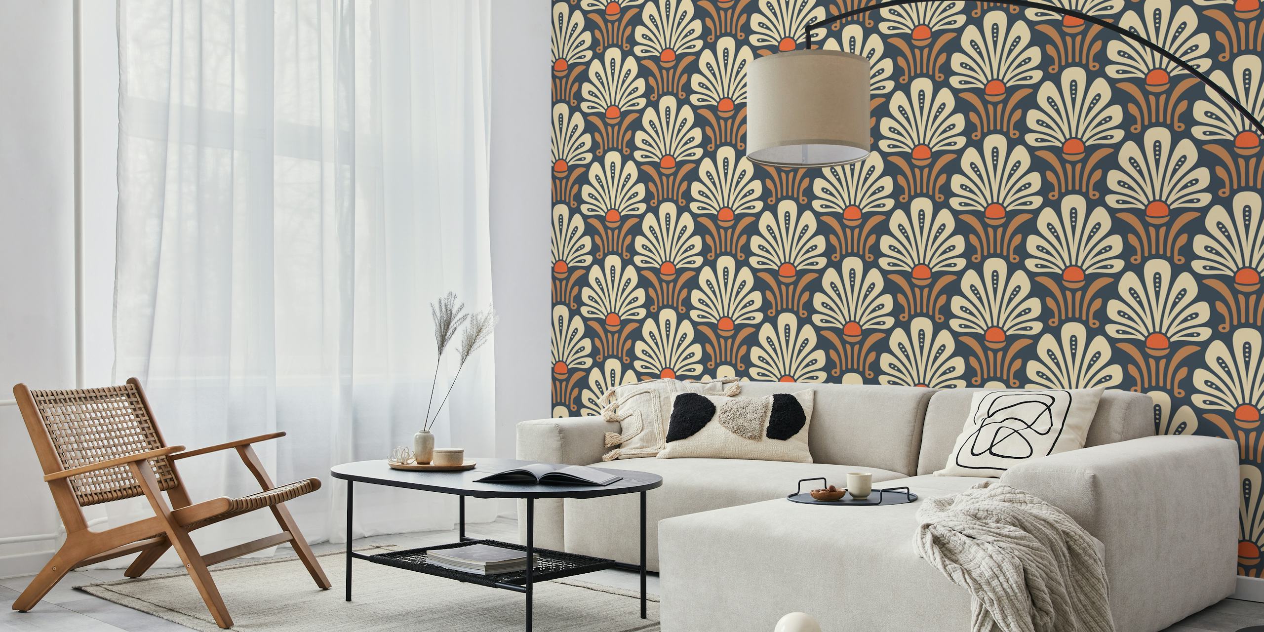 Papel de parede floral elegante em uma configuração de sala