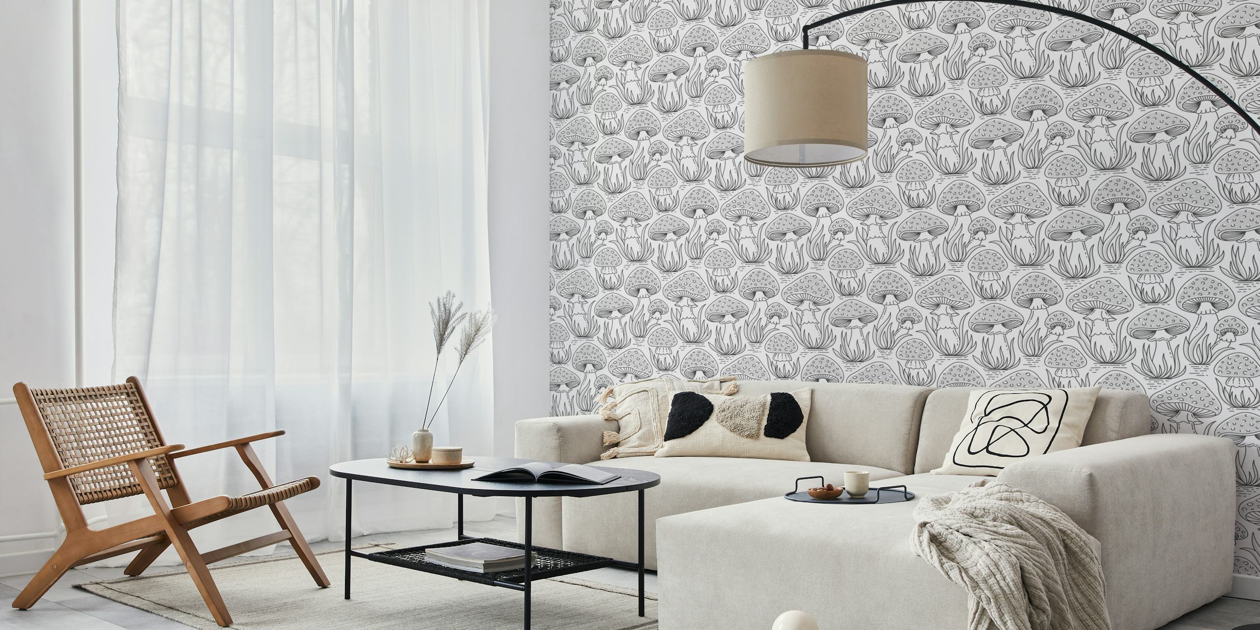 Papier peint Charming Grey Mushroom Forest dans une pièce
