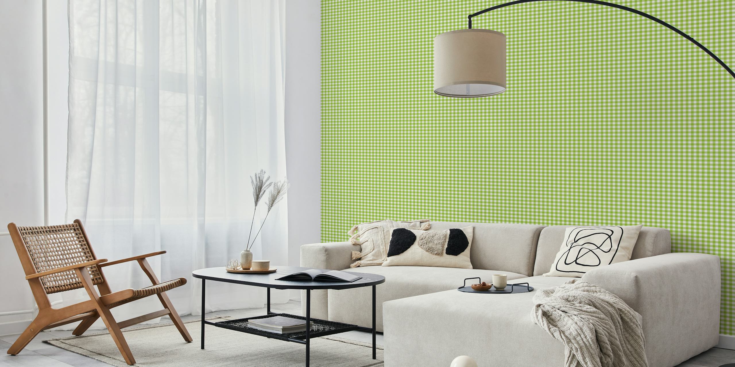 Classic gingham green chartreuse wallpaper in a room