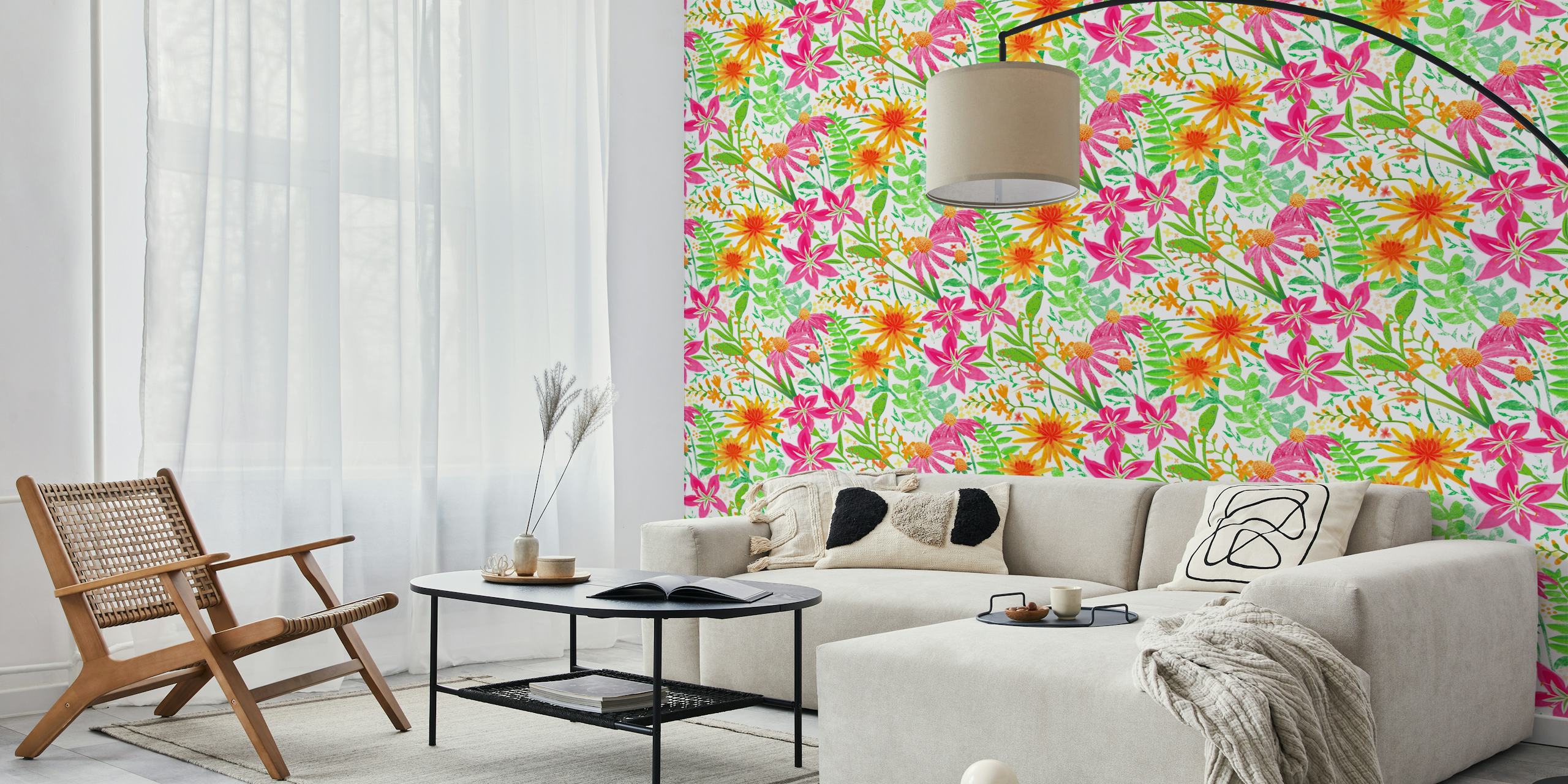 Hot Summer bold floral design de papel de parede em um quarto