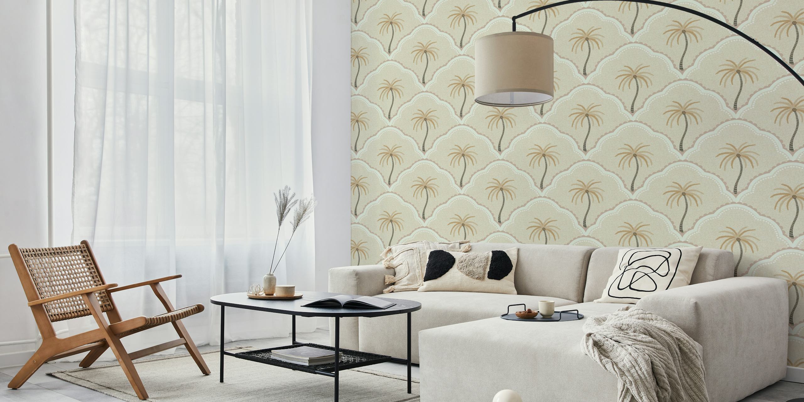 Papel de parede Tropical Fan Pattern em um quarto
