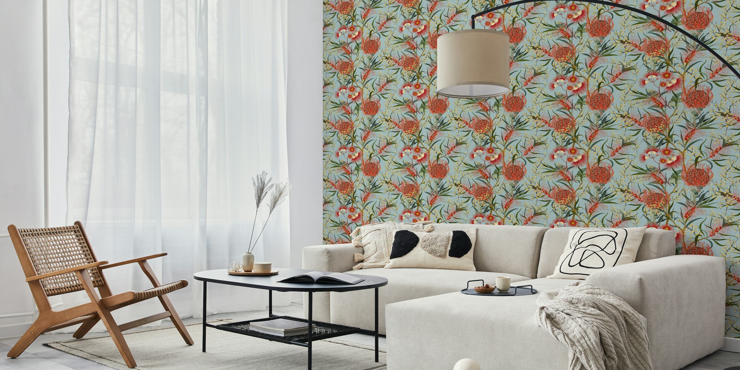 Fresh flower tapestry wallpaper in a room