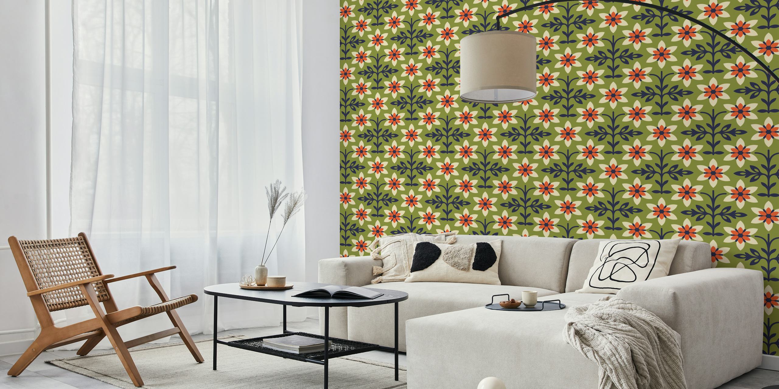 Radiant vintage flower wallpaper dans une pièce