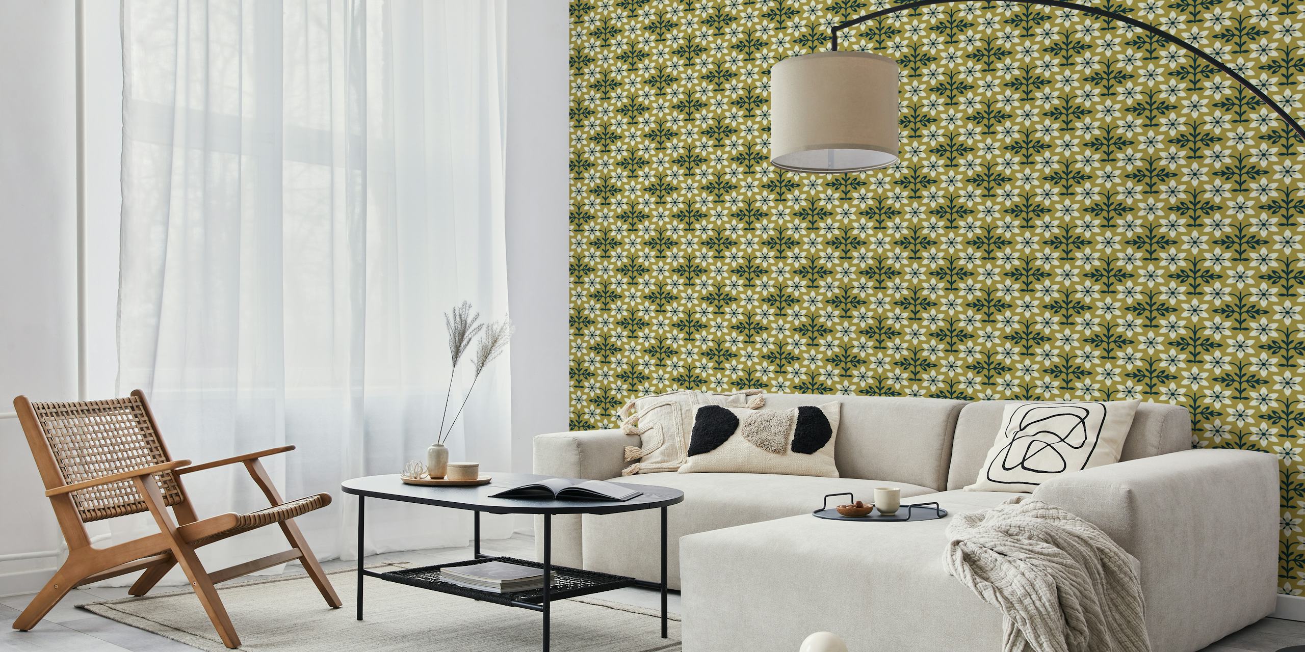Design de papel de parede vintage floral em um quarto