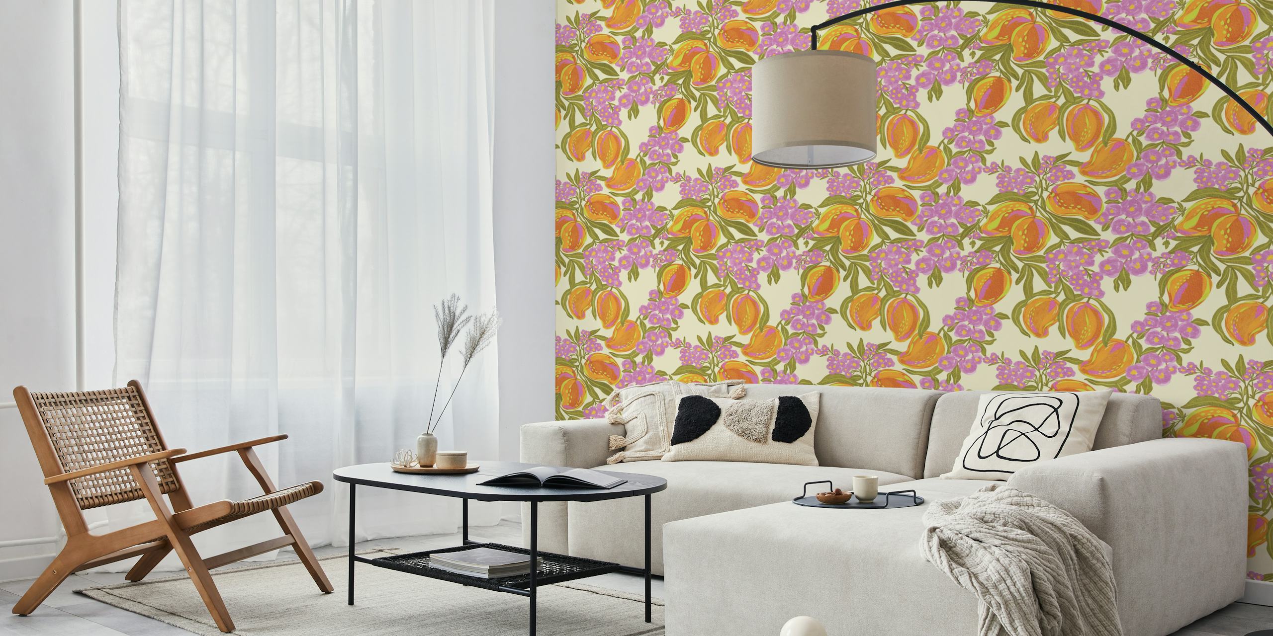 Tropical Mango Blossom wallpaper design in a room