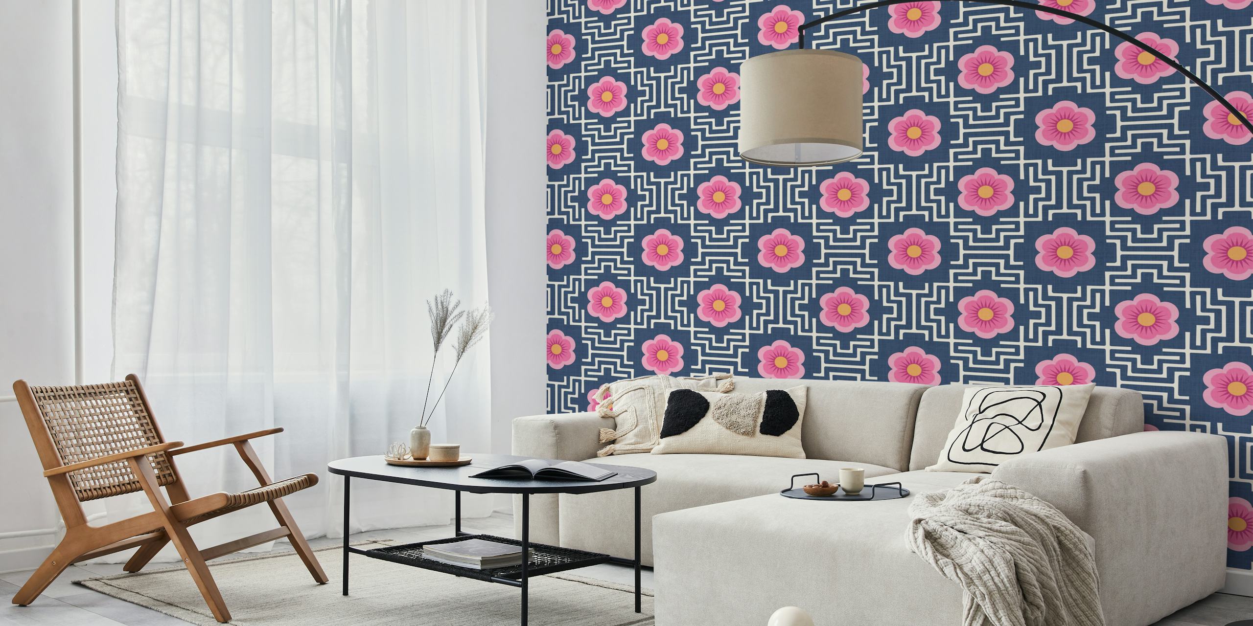 Stilig rom med Find your favorite flower - bold floral blue tapet