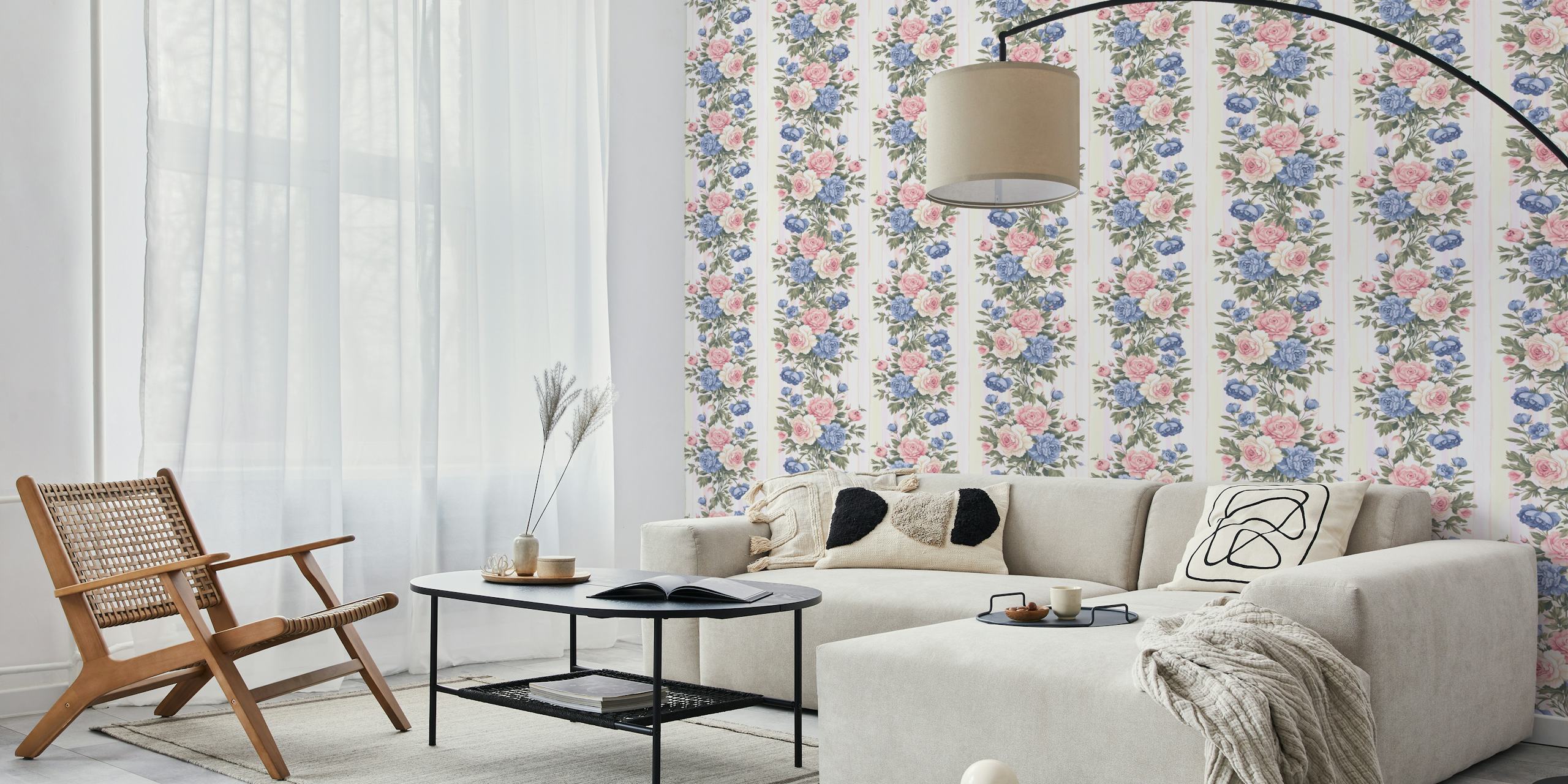 Pastel flower wallpaper in einem Raum
