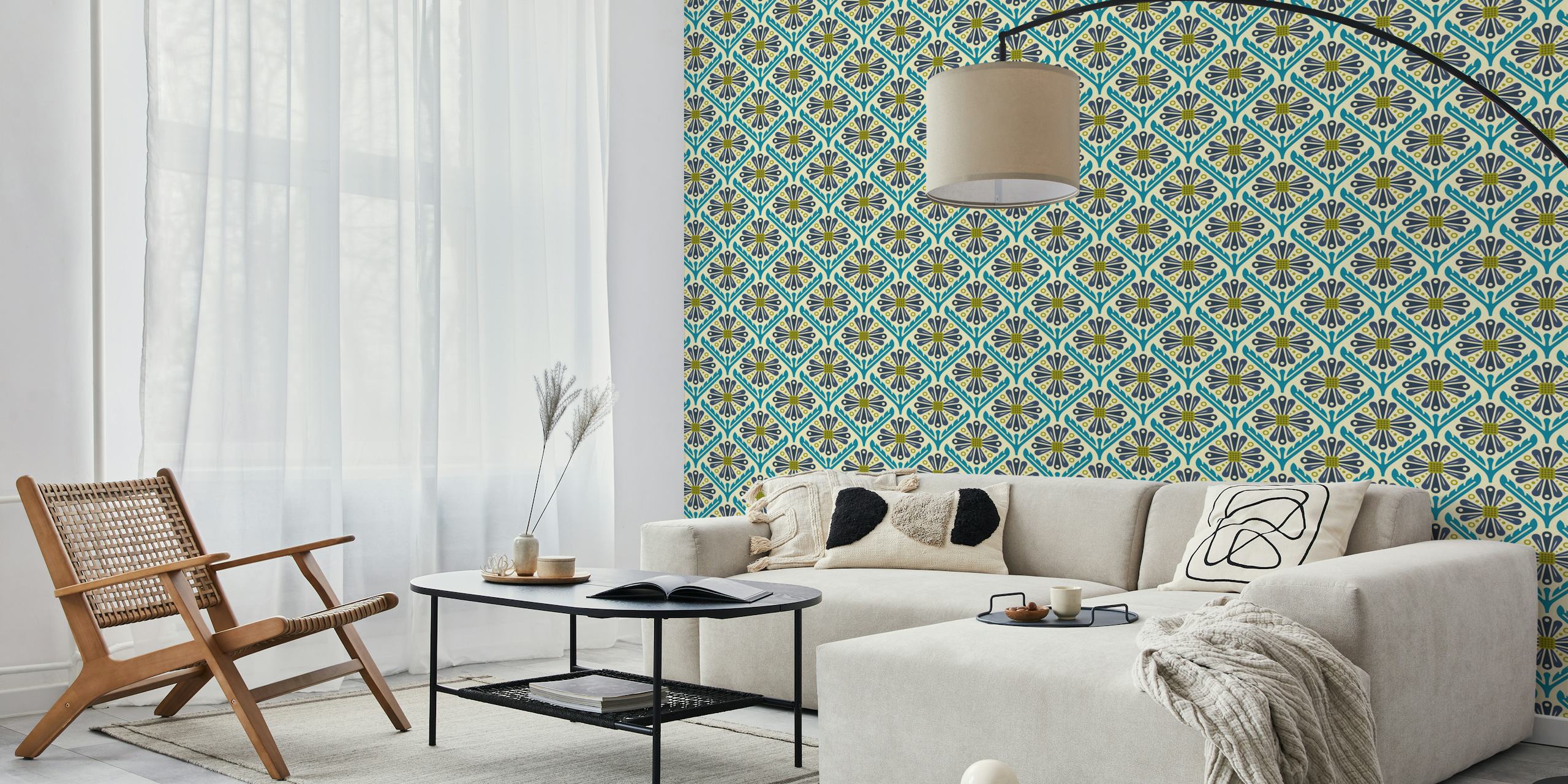 Geometric Daisy Vibes in Blue Green tapeta