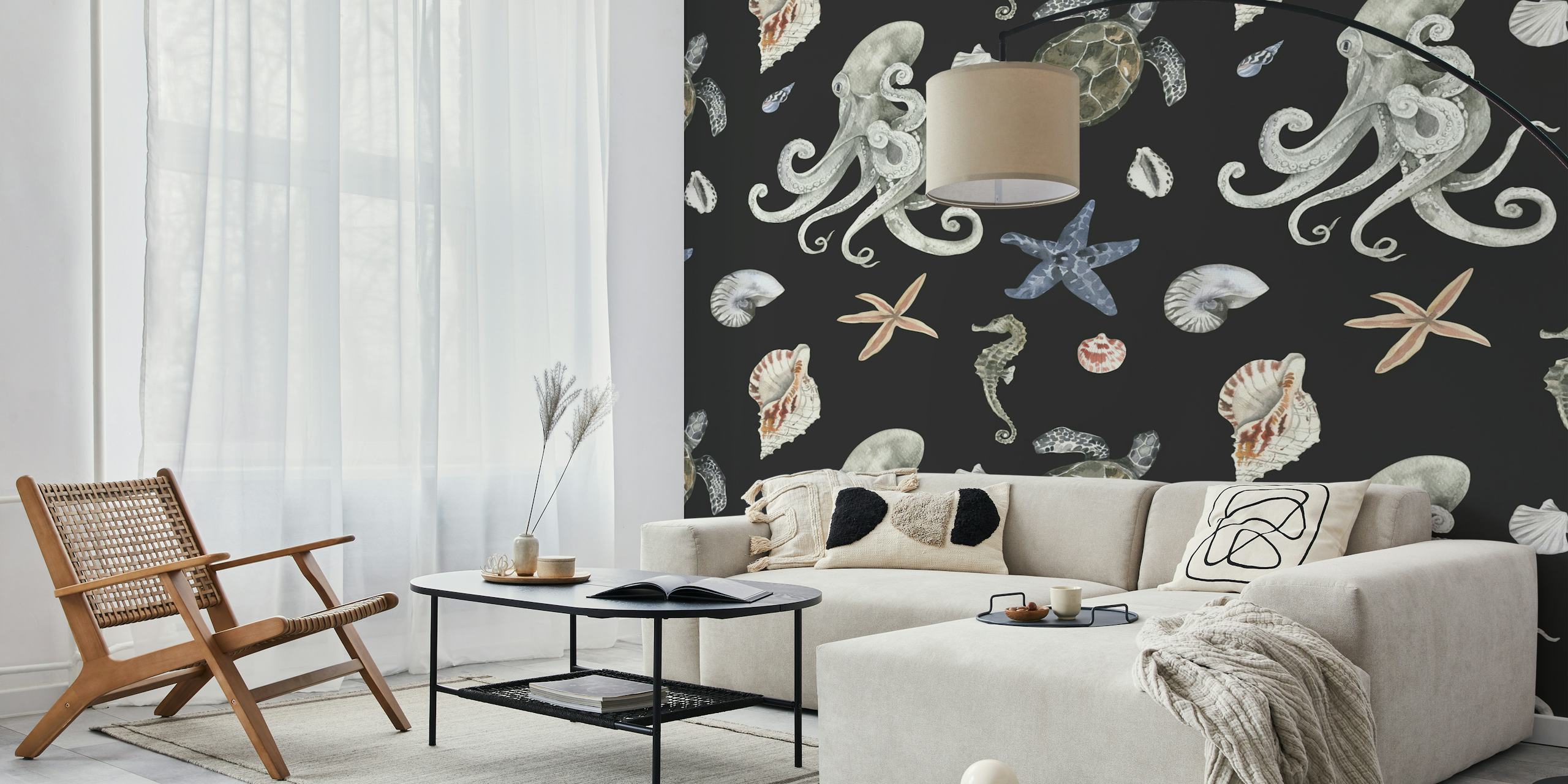 Marine Wildlife Pattern tapet i ett rum