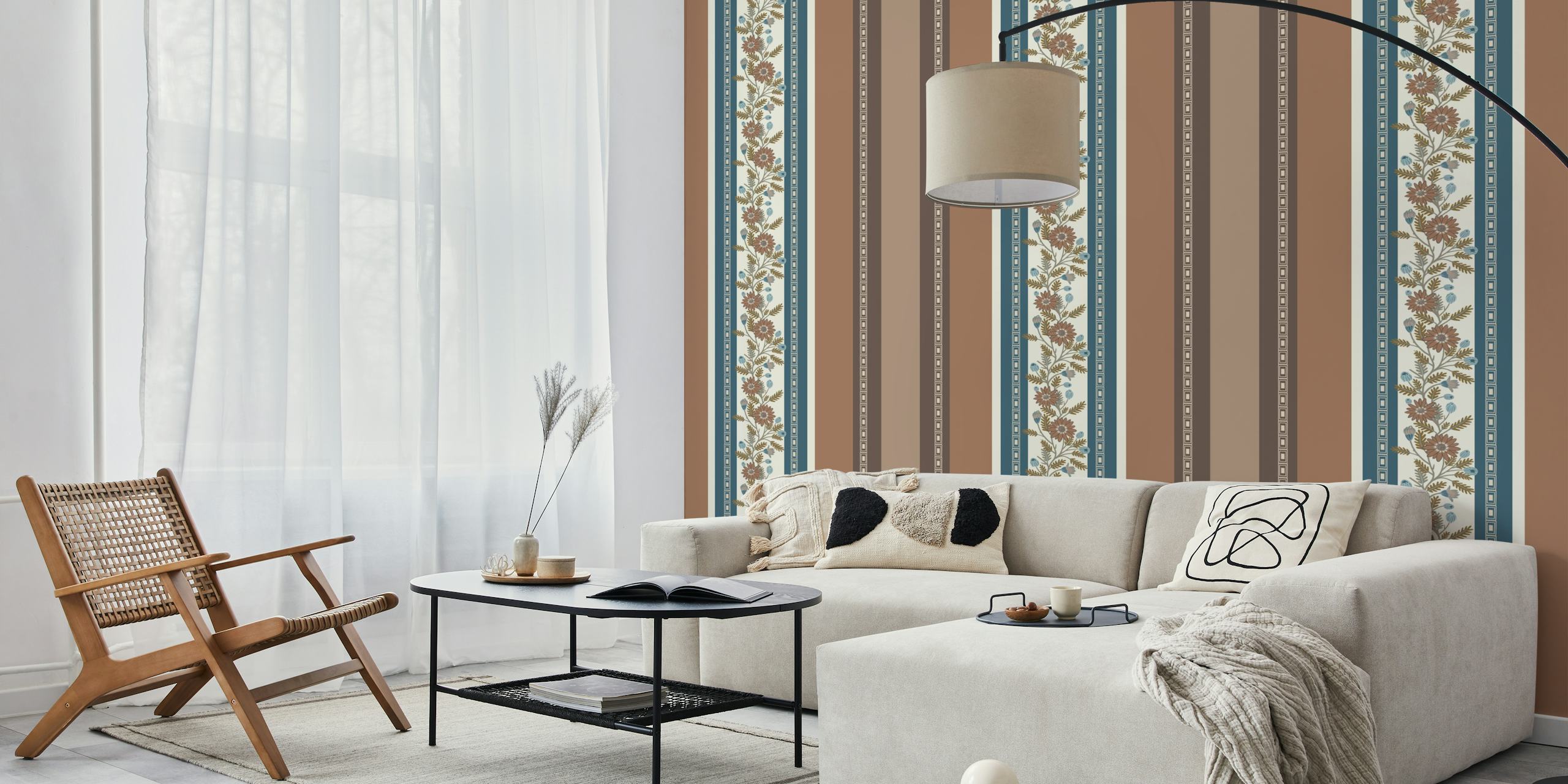 Behang Warm toned botanical stripes