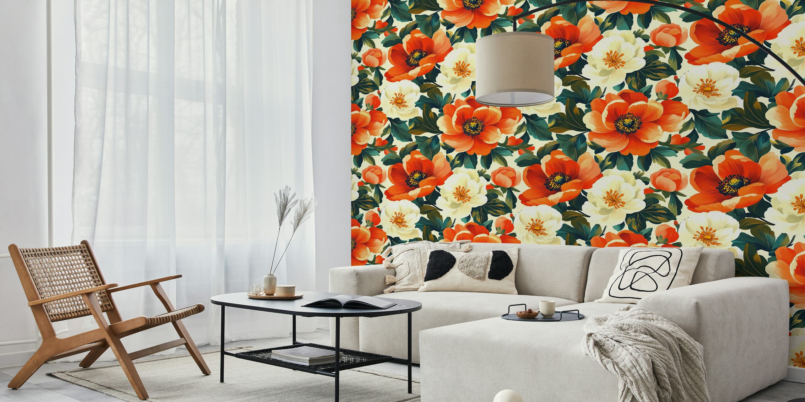 Intense Red Flowers wallpaper in a room
