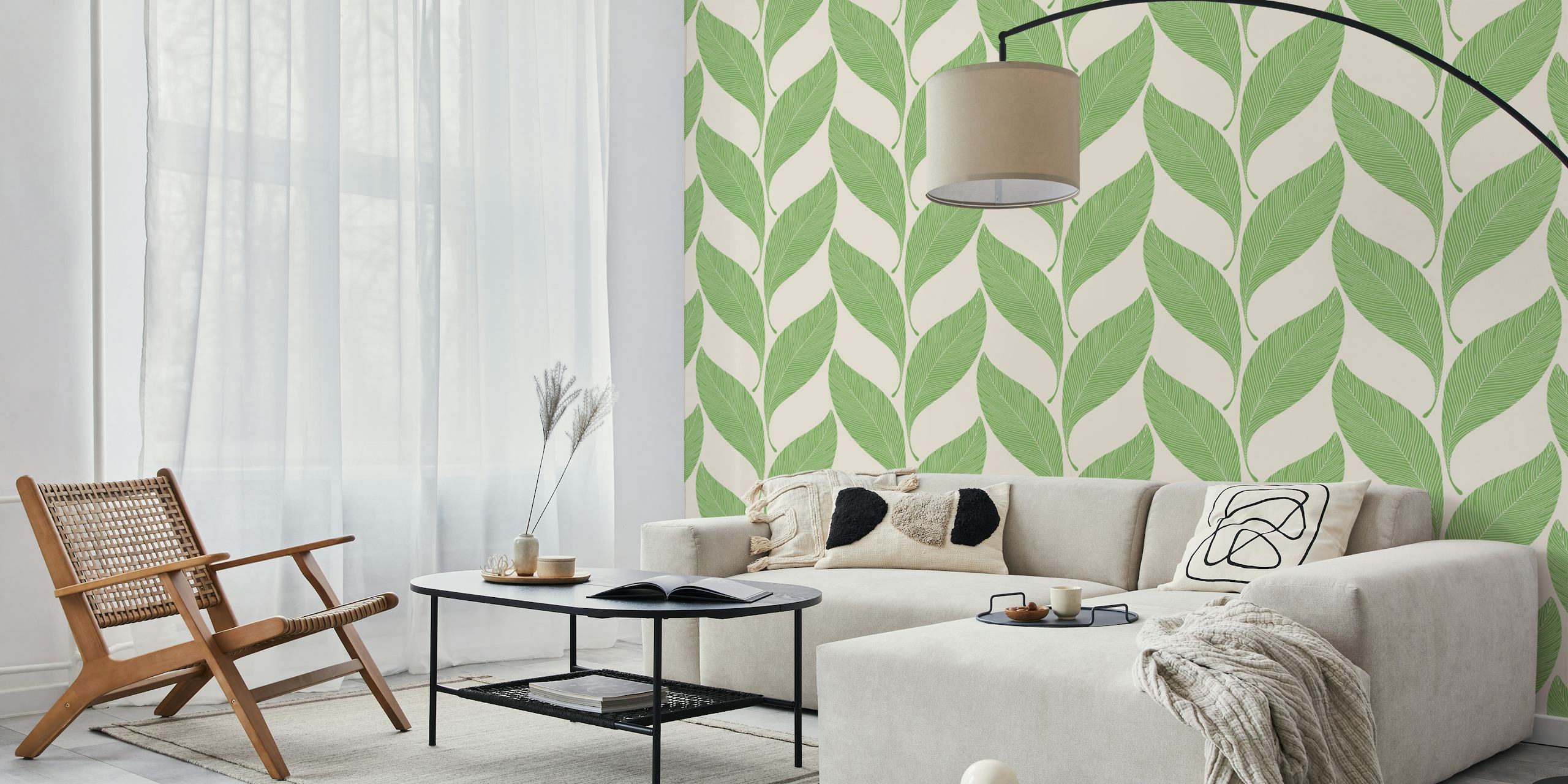 Tango Chevron Leaves behang in pistachegroen