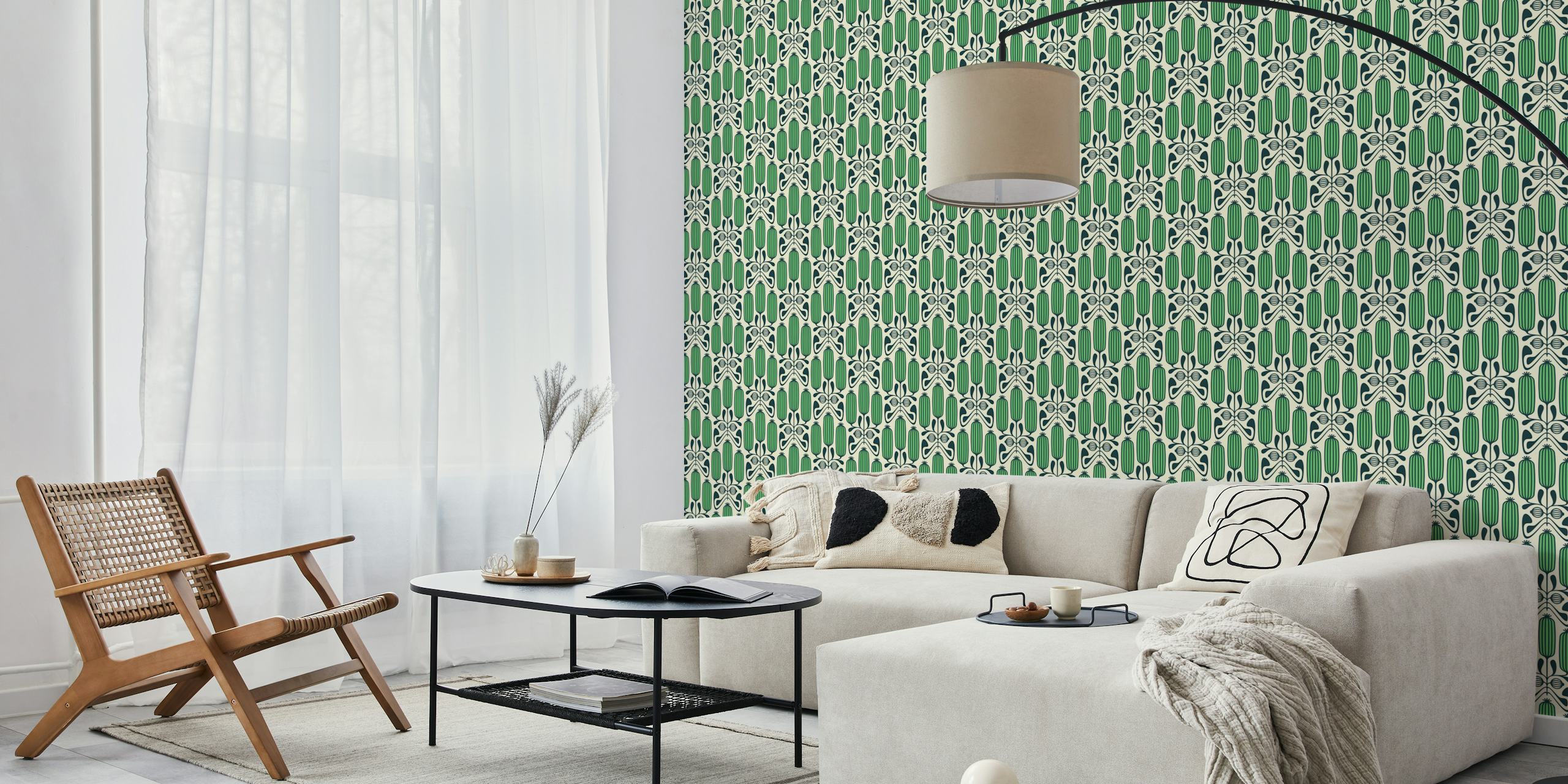 Grøn Ornate Floral Cucumbers in Green - S tapetdesign
