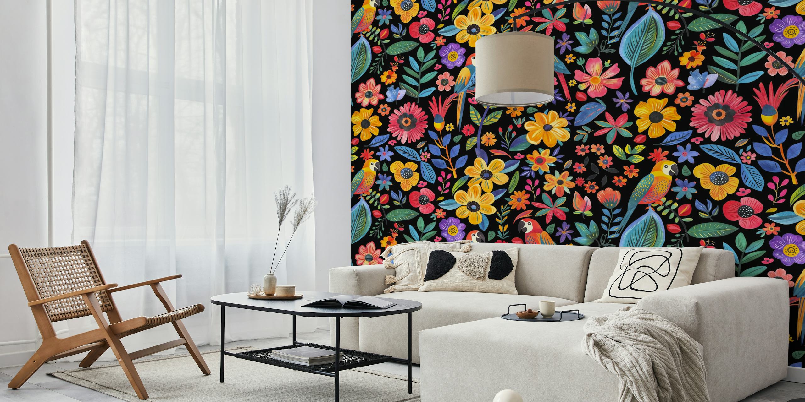 Tropical Paradise Blooming Jungle Black wallpaper ontwerp
