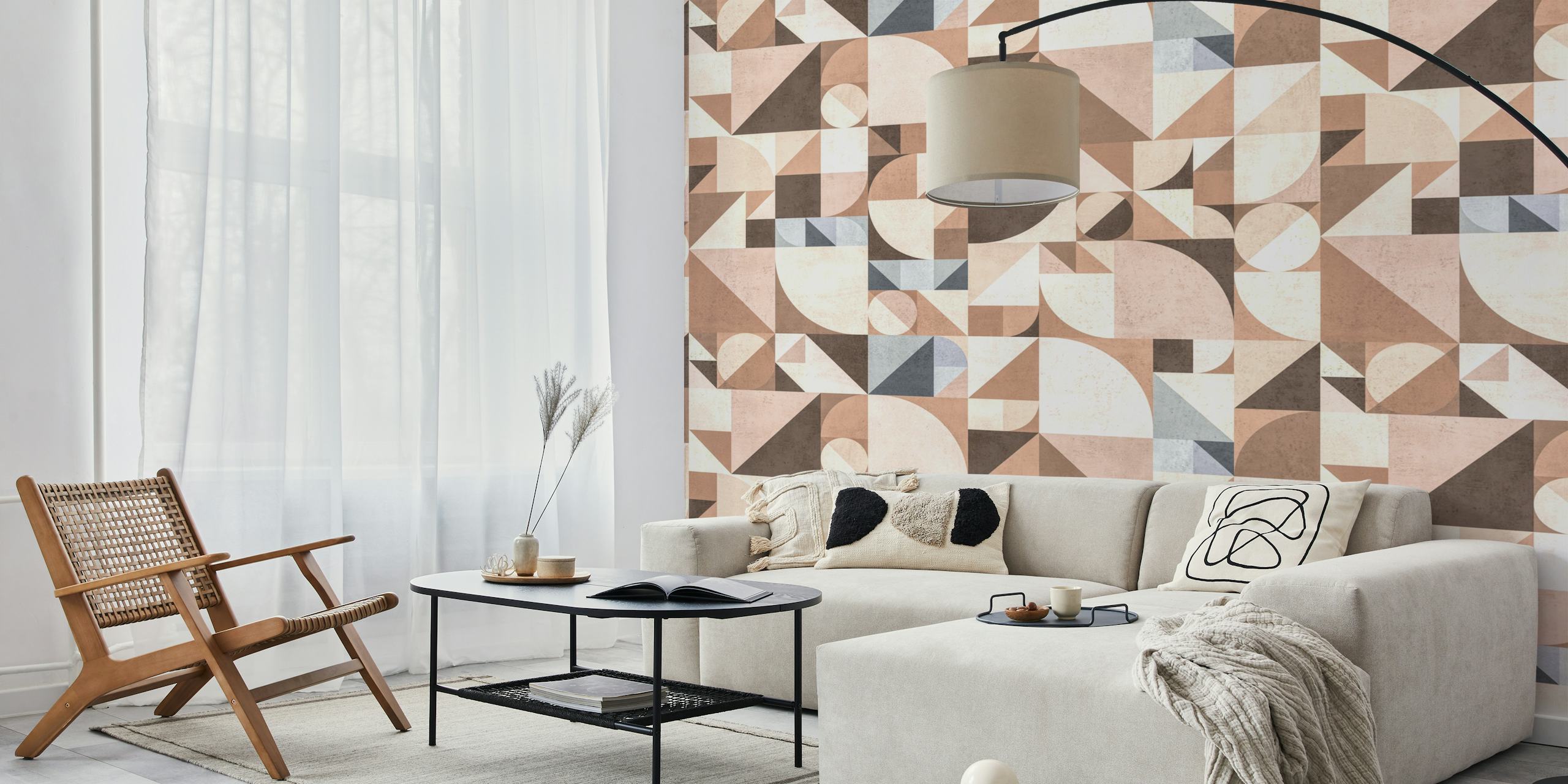 Mid-century Bauhaus neutrals wallpaper design