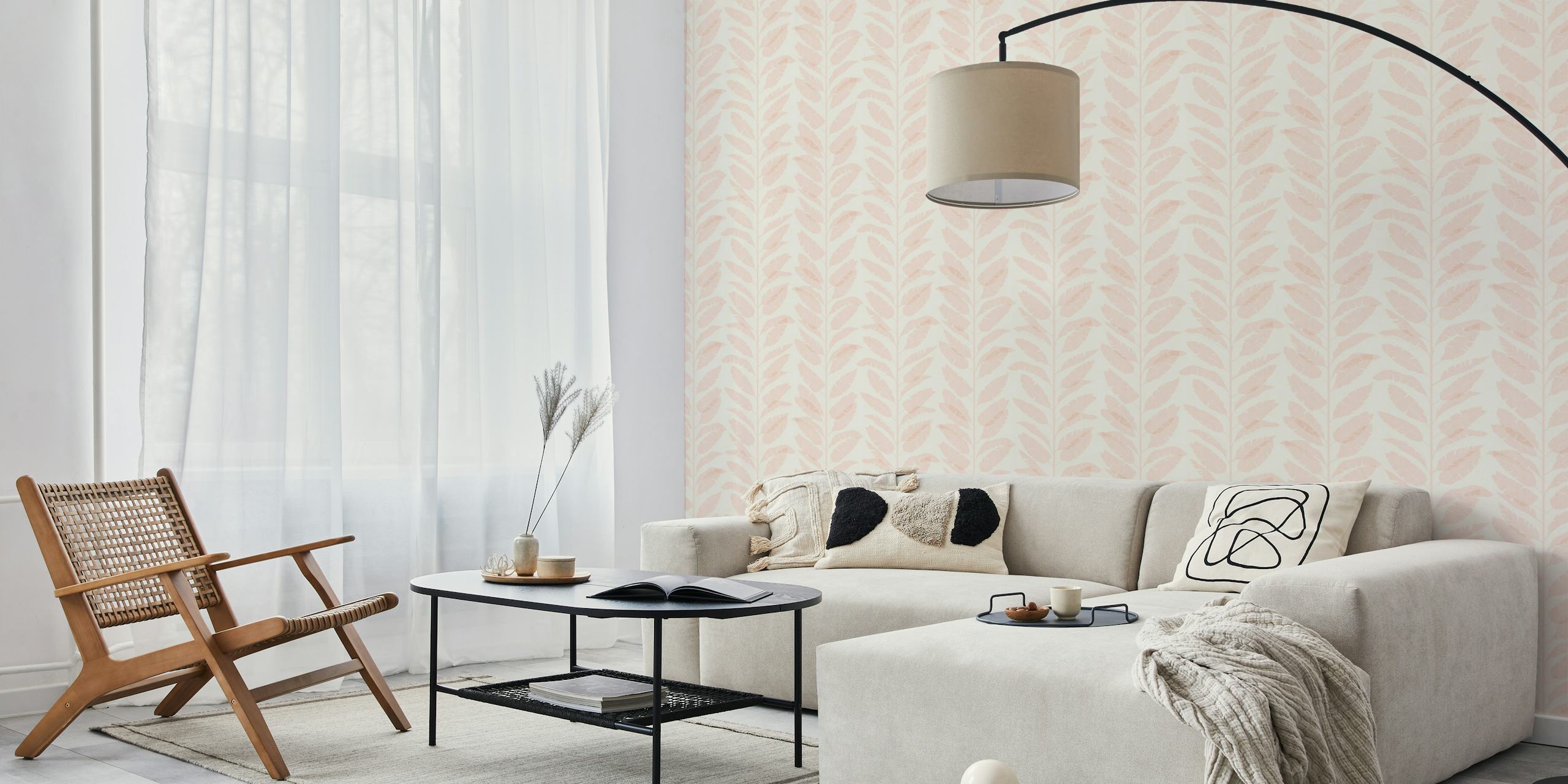 Korall Tropical Leaf Stripe-tapet i et rom
