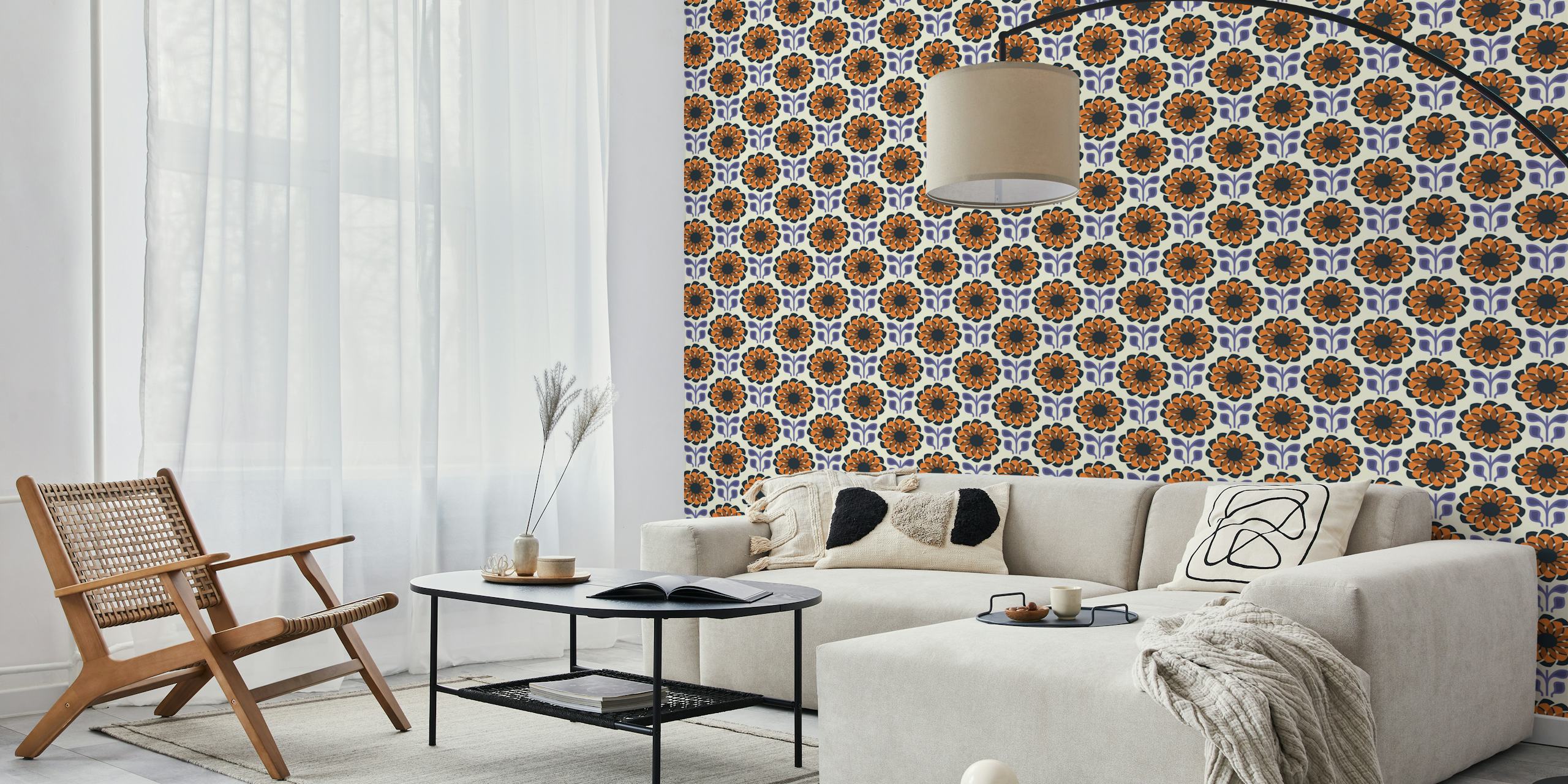 Geometric Flower Fusion in Brown Green - S tapeta v pokoji