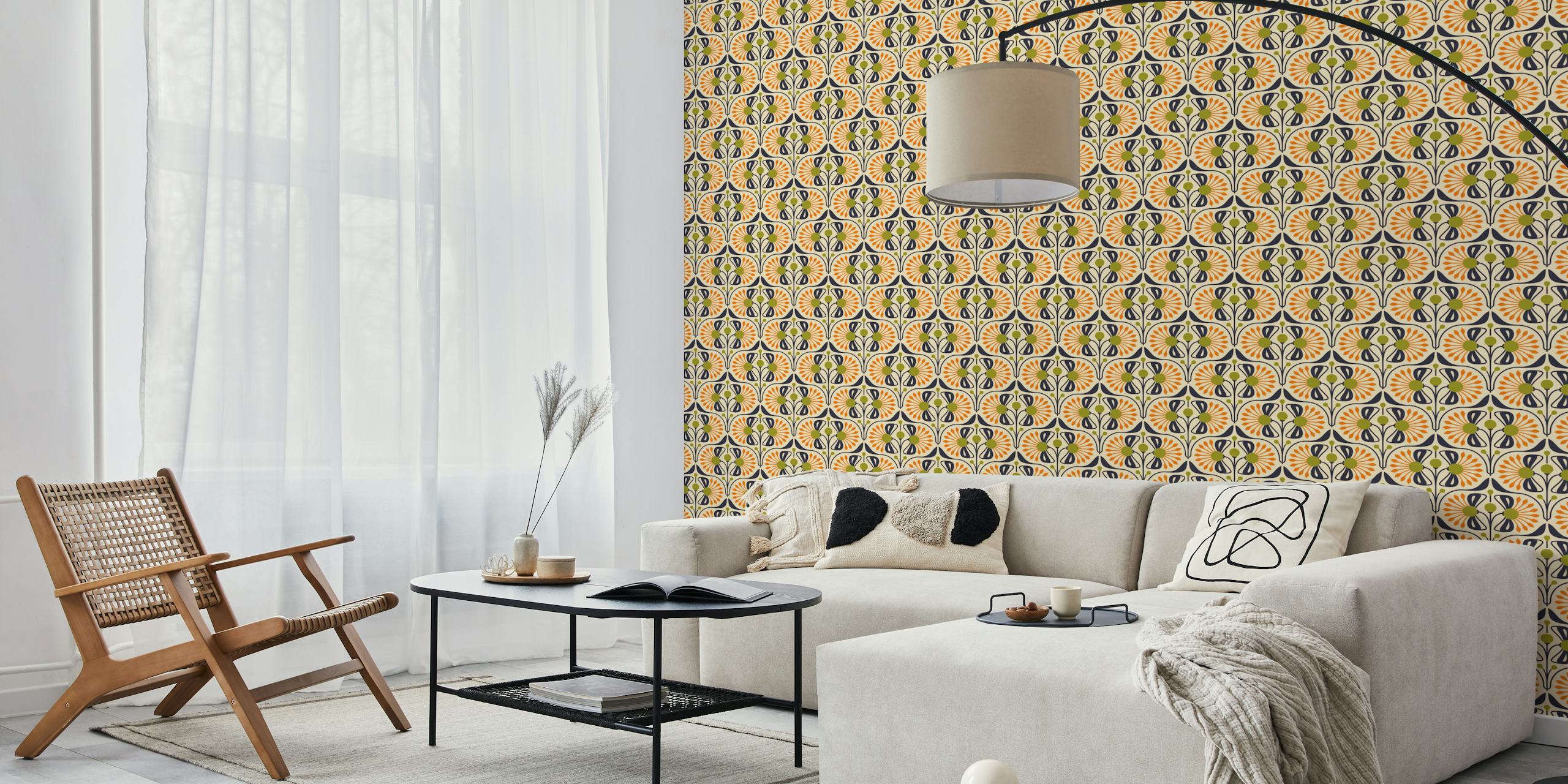 Retro Blossom Delight wallpaper in una stanza