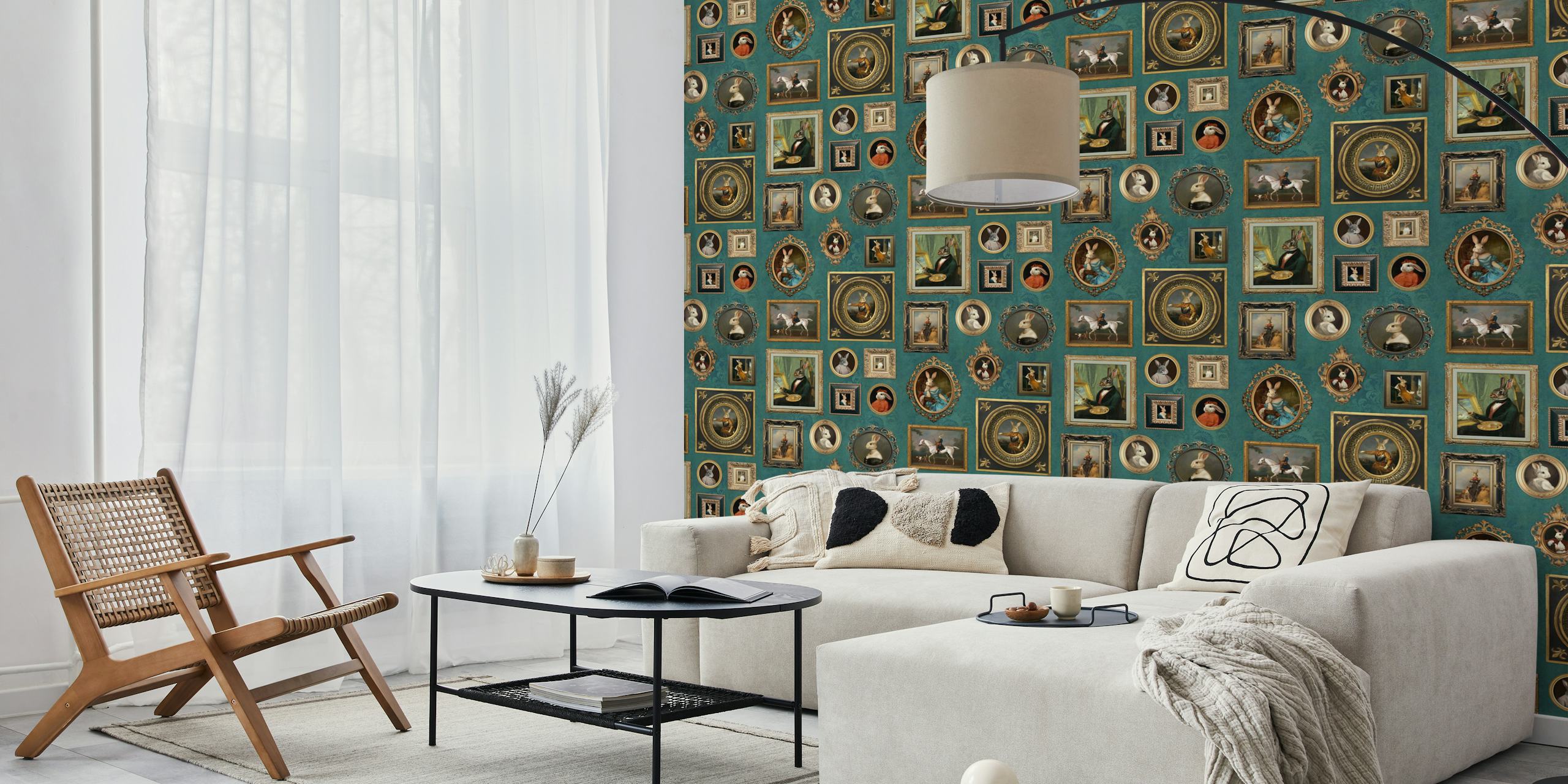 Noble Bunnies wallpaper displayed in a room