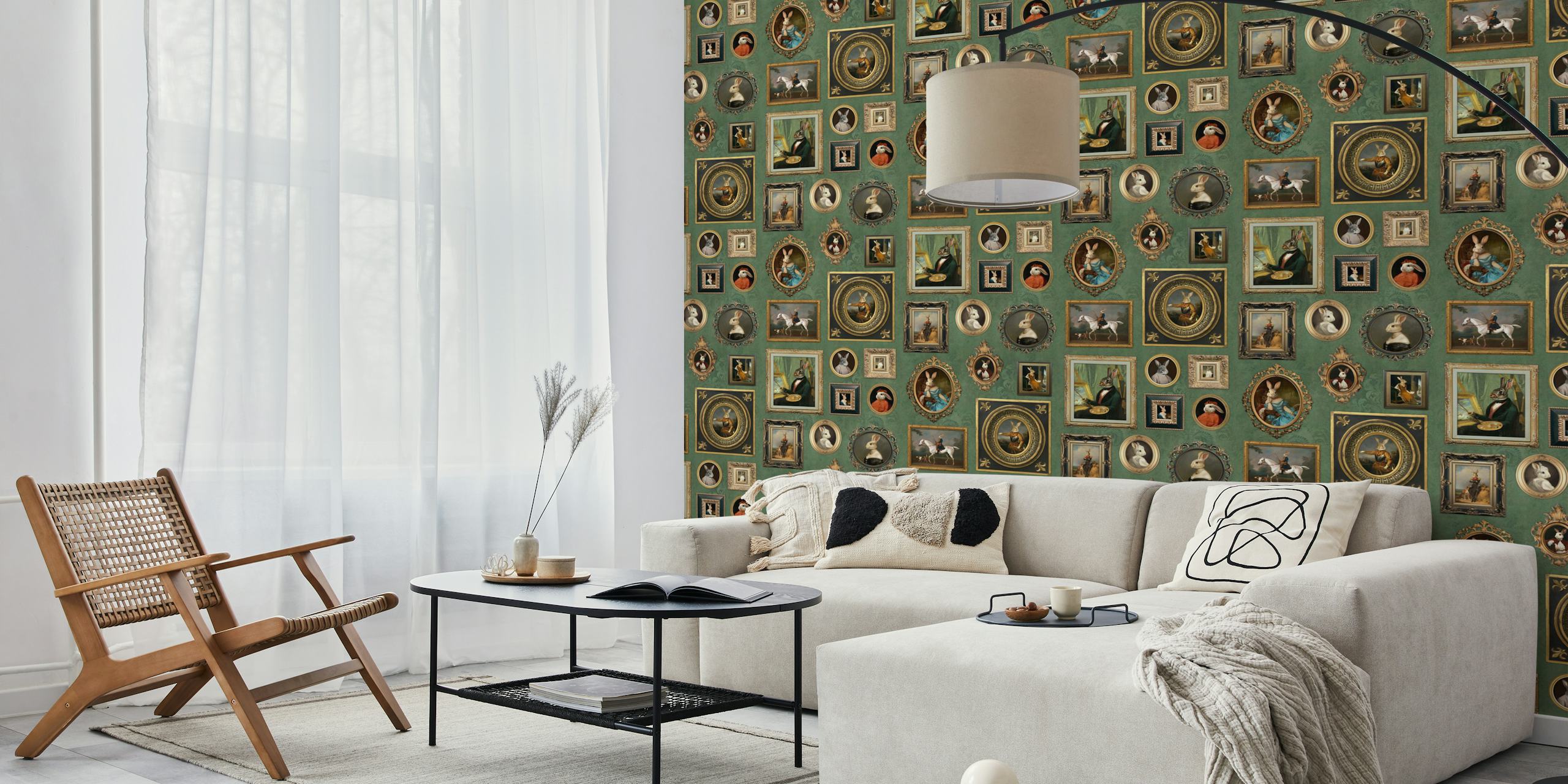 Sage green wallpaper s Noble Bunnies Portrait Collection
