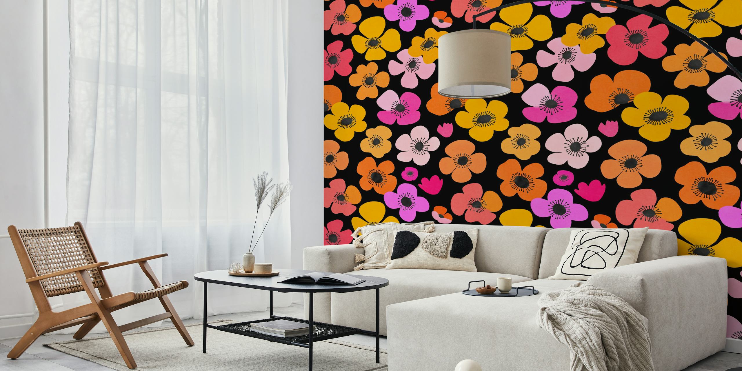 Bold multicolor retro flower papel de parede