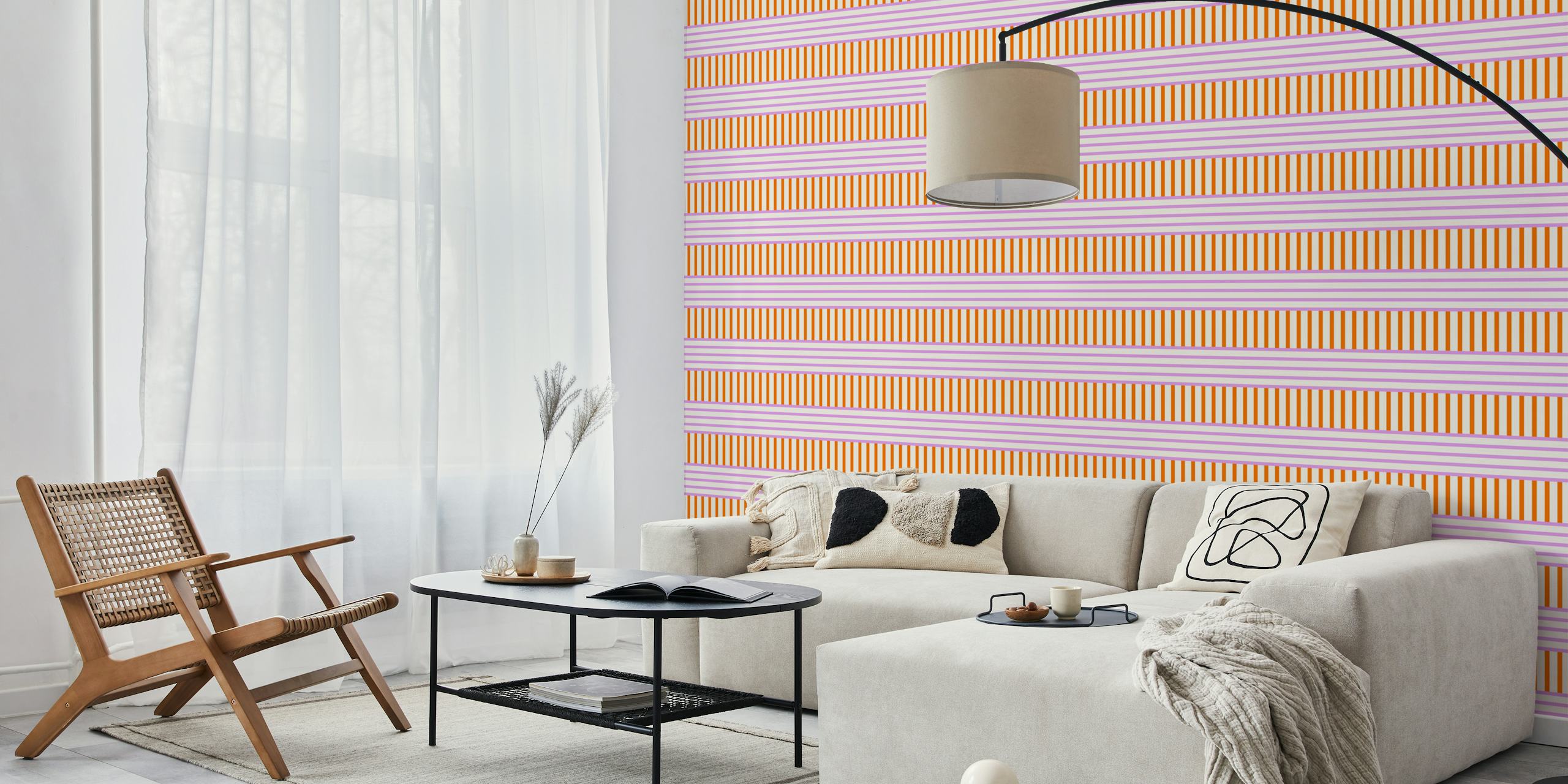 Coral and pink stripes wallpaper design with horizontal and vertical patterns