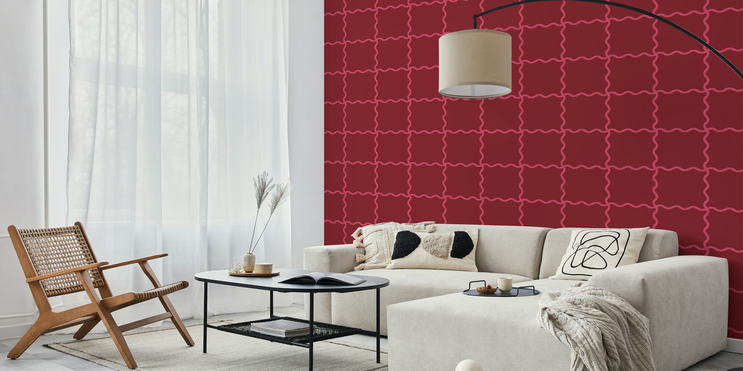Wavy Checker Cherry wallpaper in a room