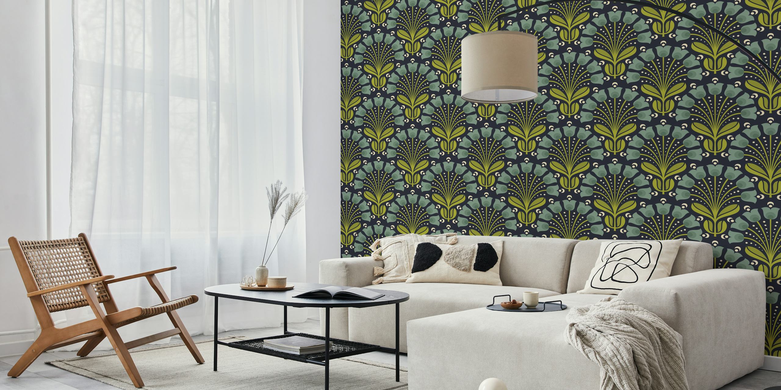 Vintage Floral Bloom in Teal Green - L