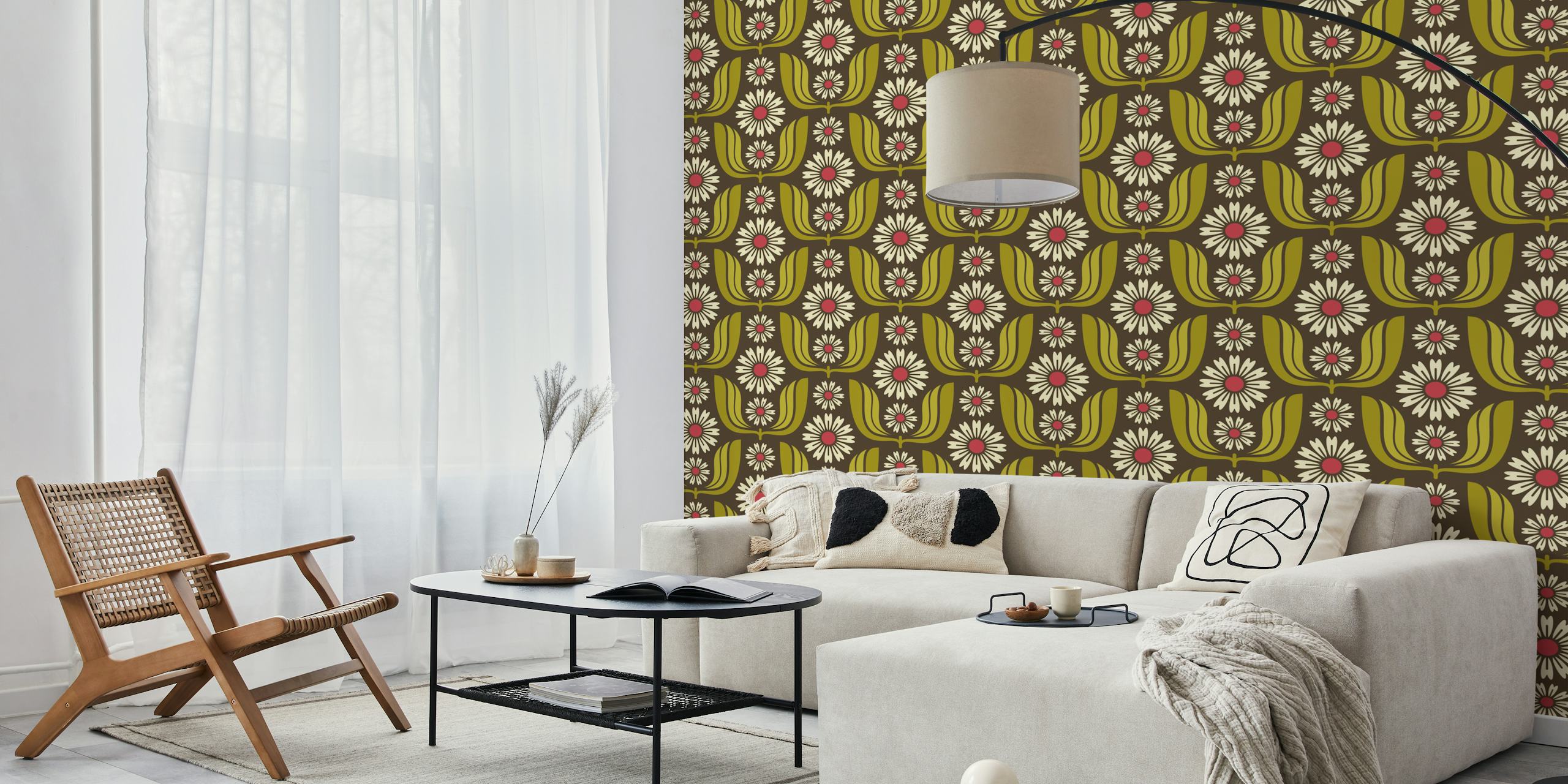 Daisy Bloom Harmony in Green wallpaper in a room