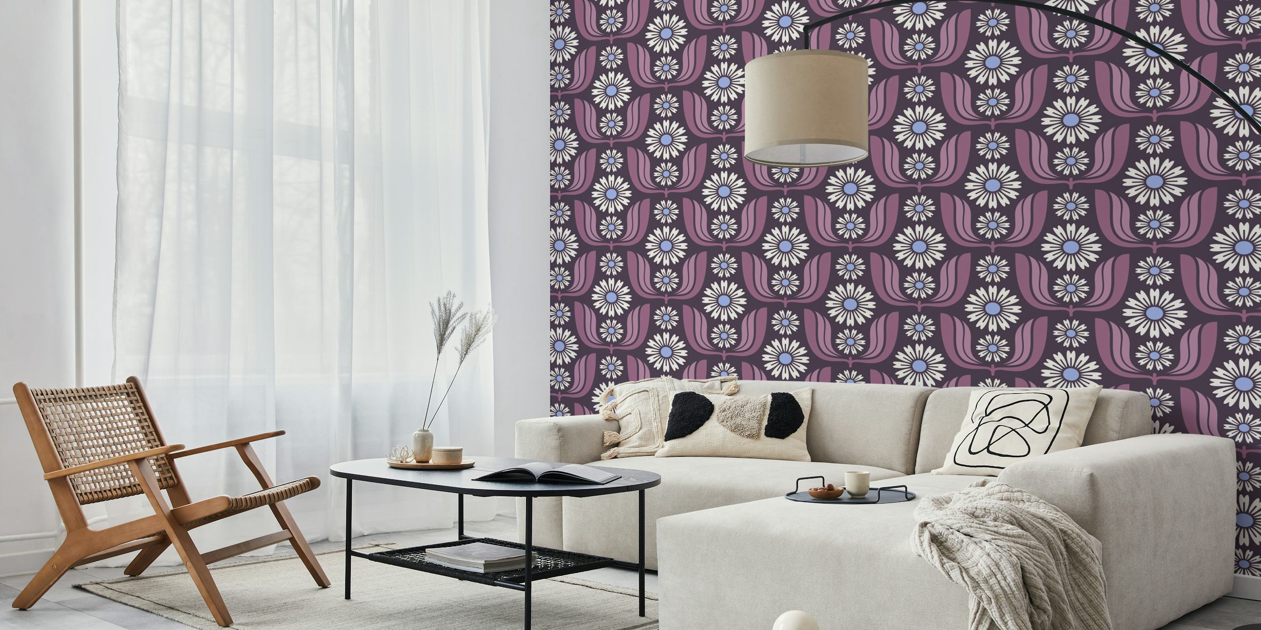 Daisy Bloom Harmony in Purple wallpaper in a room