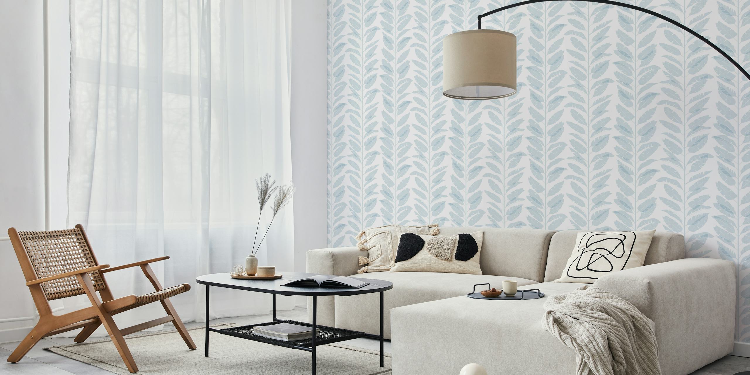 Tropical leaves stripe wallpaper in a room