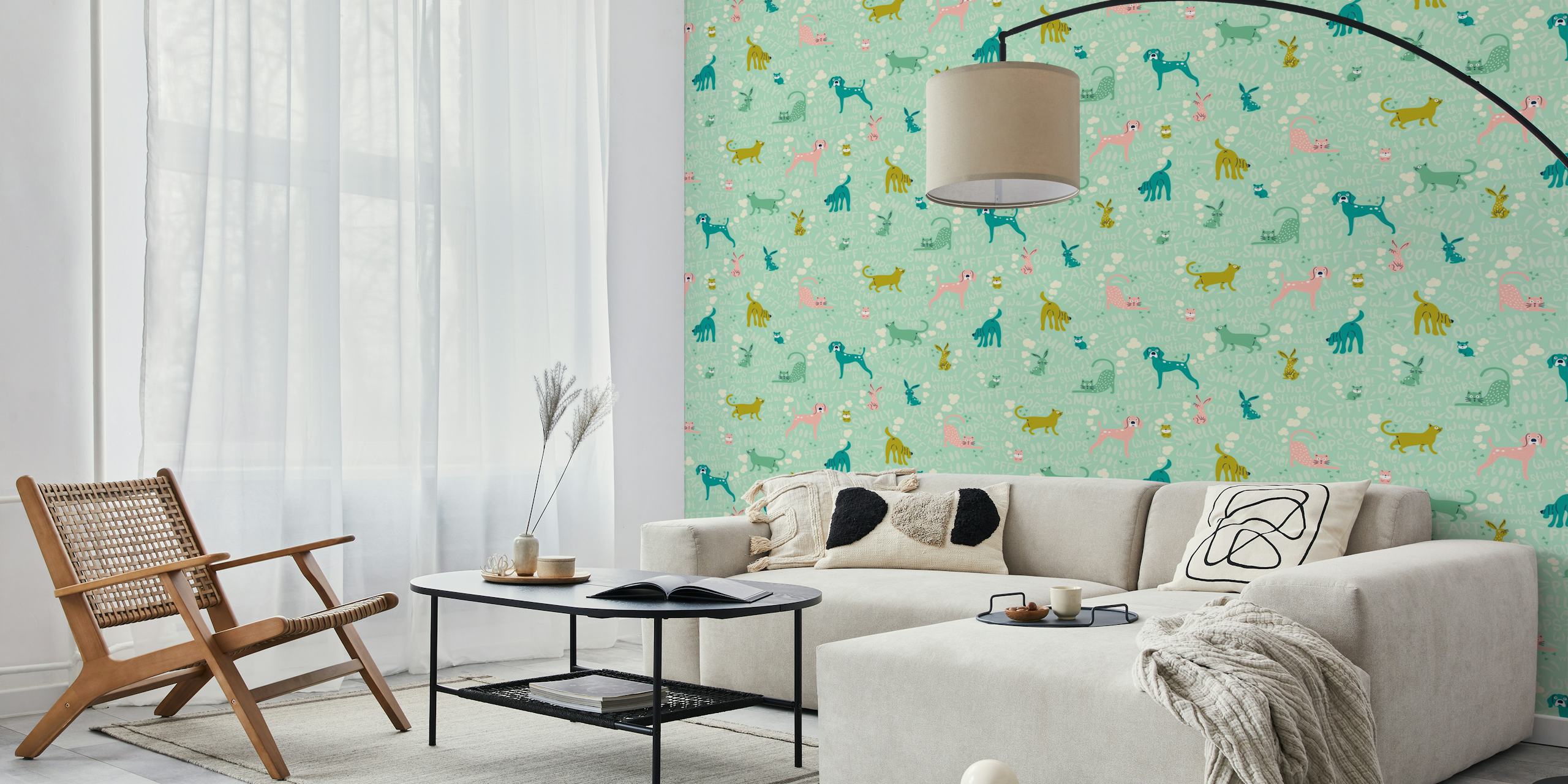 Farting pets wallpaper in a cozy room