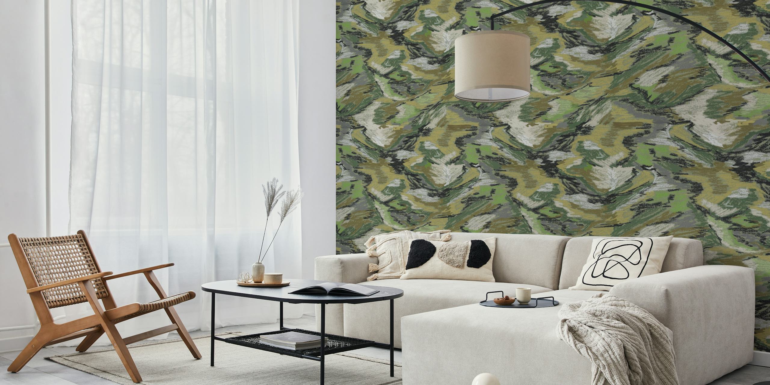 Carta da parati Camouflage Wilderness Textures in una stanza
