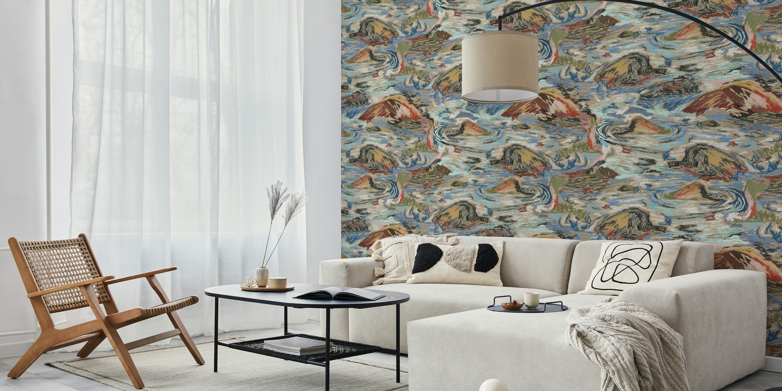 Vibrant Coastal Swirls wallpaper in a room