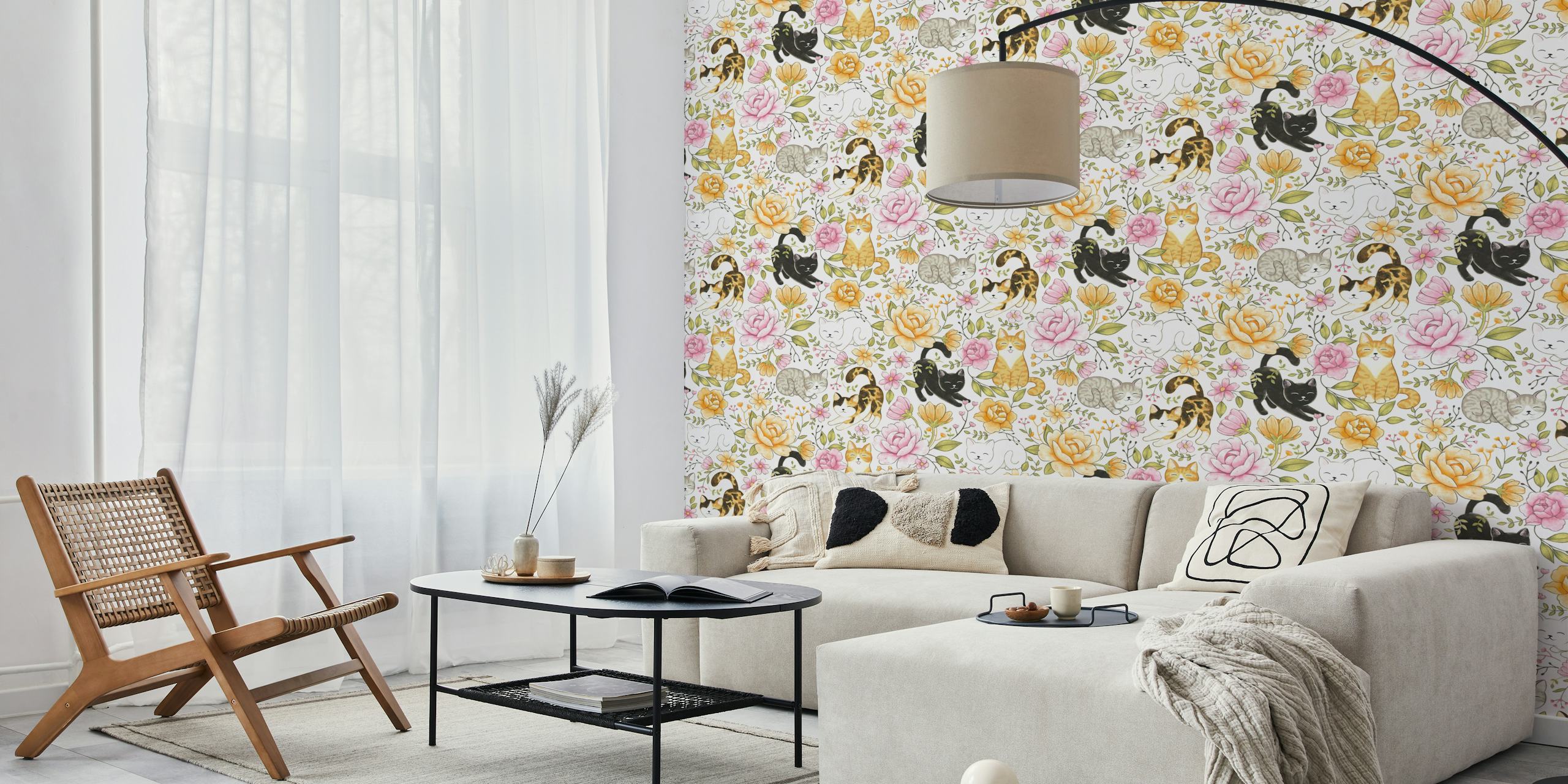 Cottage Cat Coquette wallpaper in a room